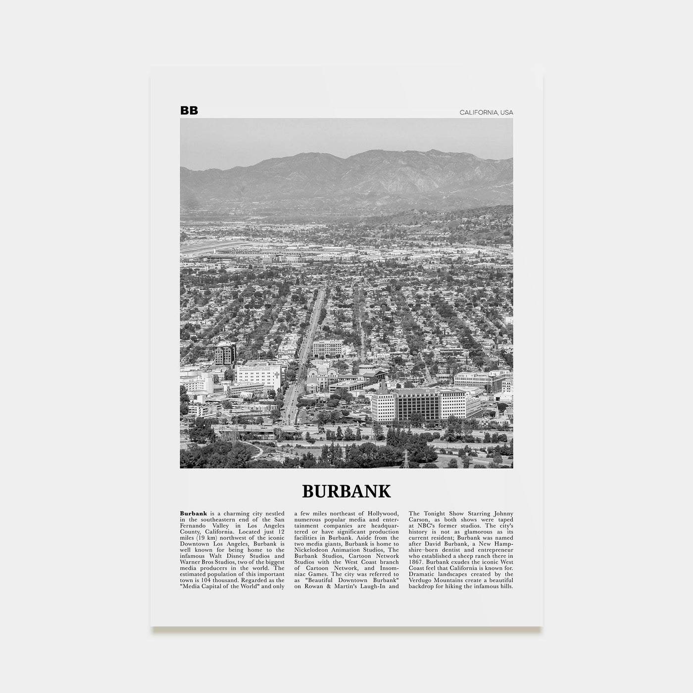 Burbank Travel B&W No 1 Poster