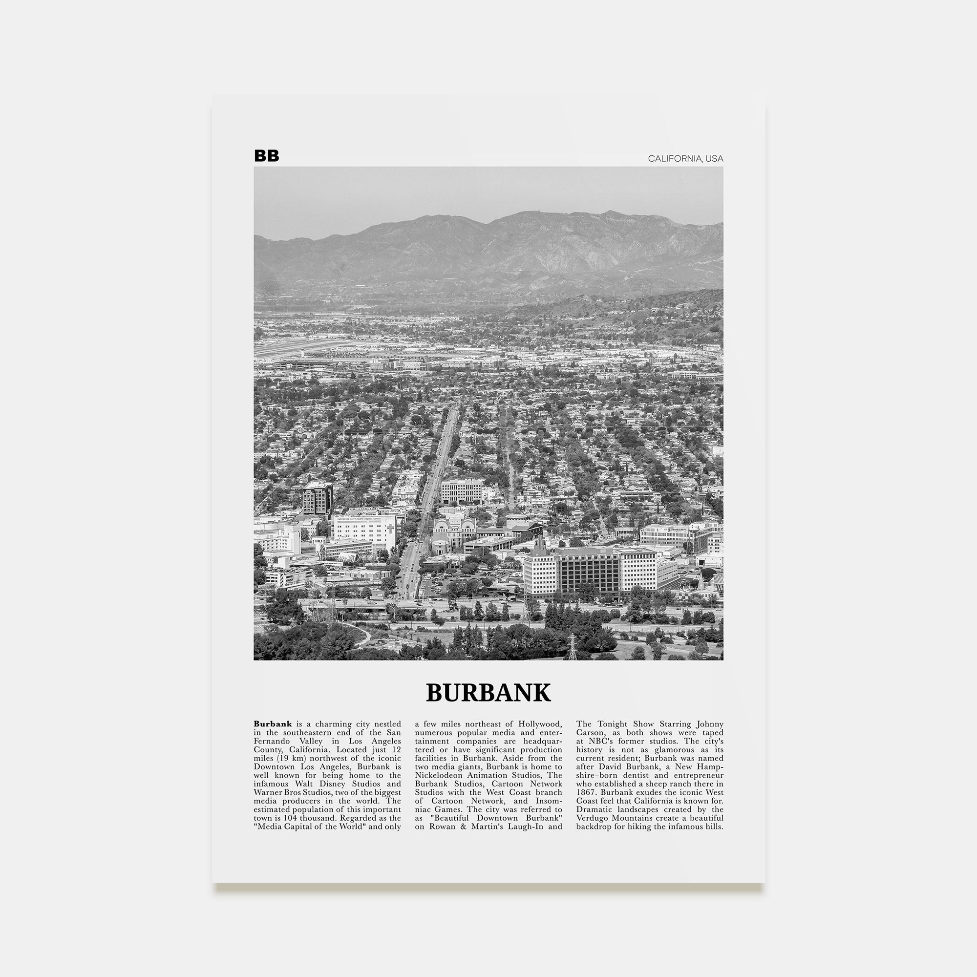 Burbank Travel B&W No 1 Poster