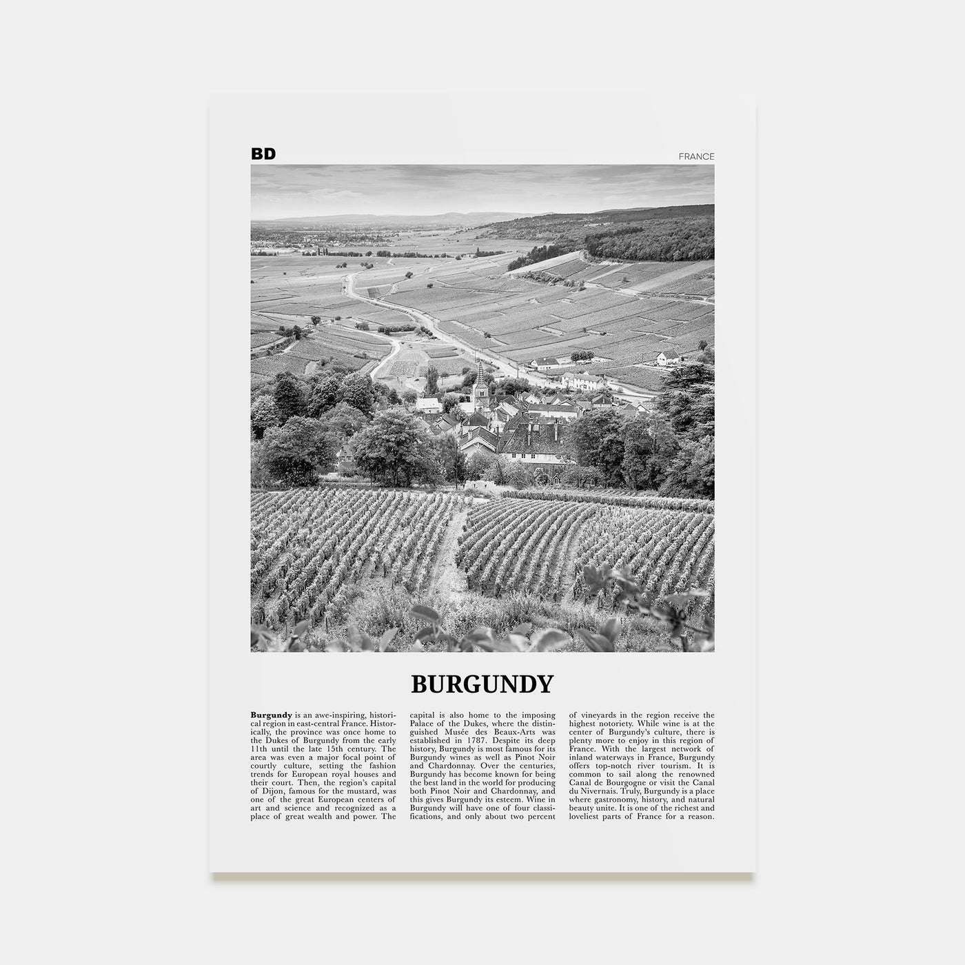 Burgundy Travel B&W Poster