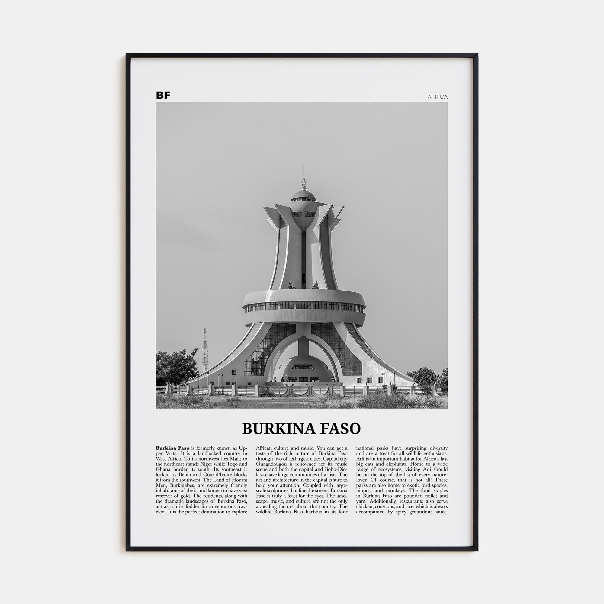 Burkina Faso Travel B&W Poster