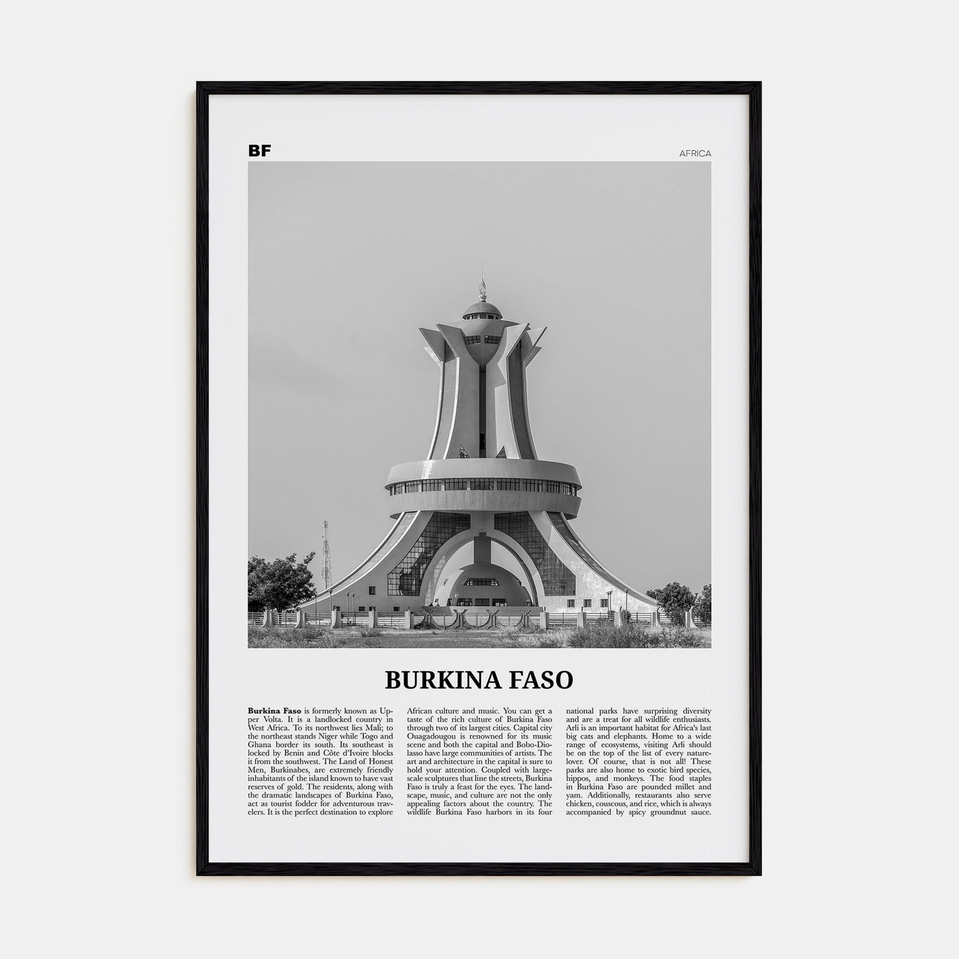 Burkina Faso Travel B&W Poster