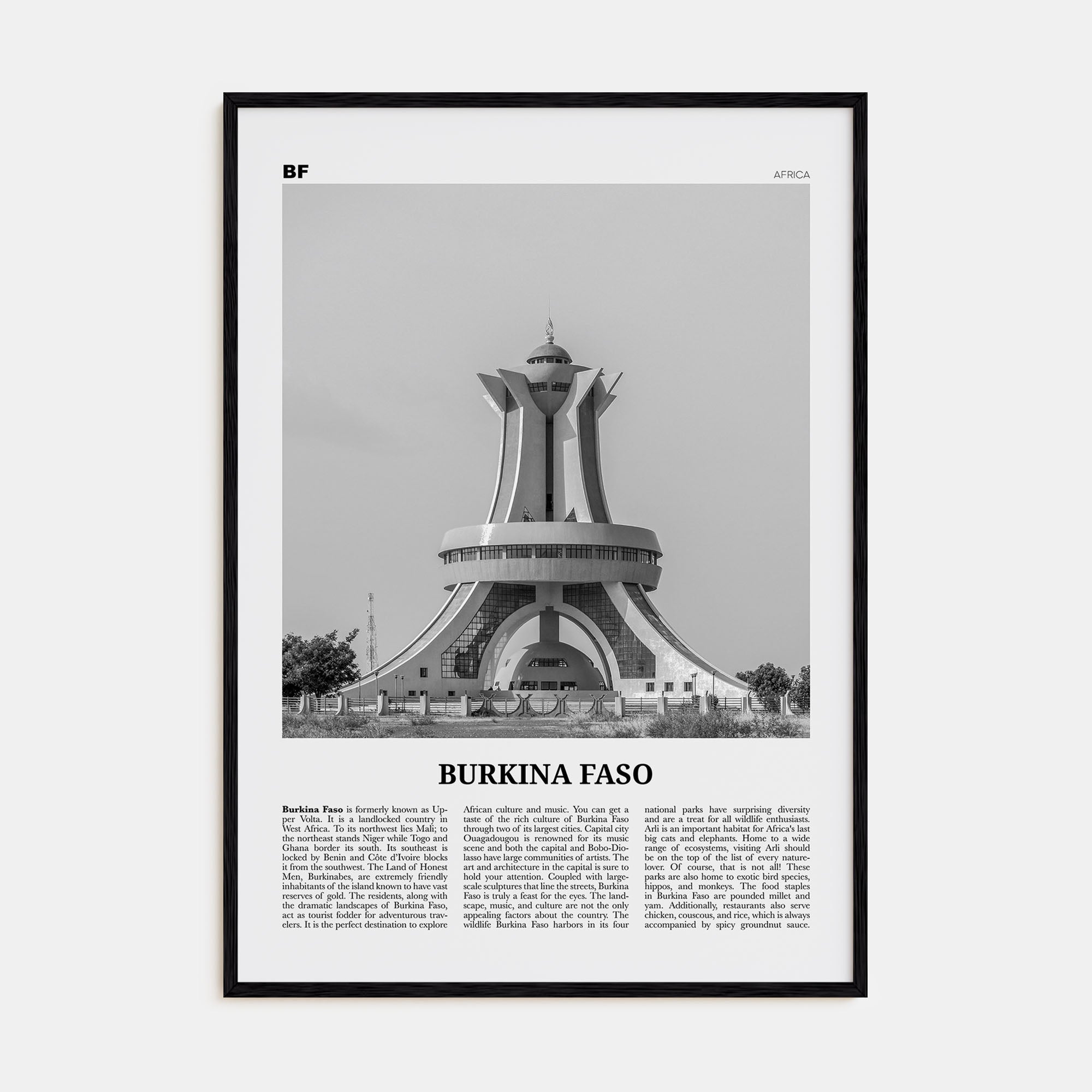 Burkina Faso Travel B&W Poster