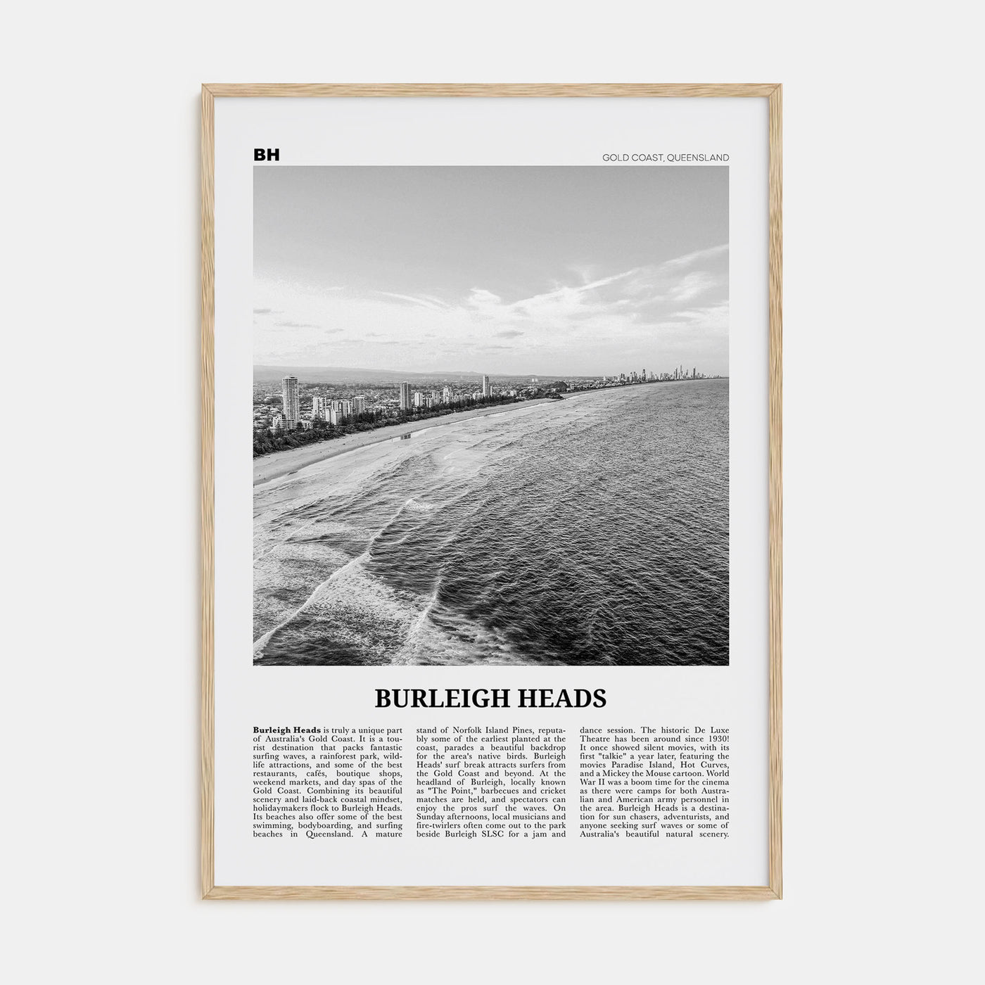 Burleigh Heads Travel B&W Poster