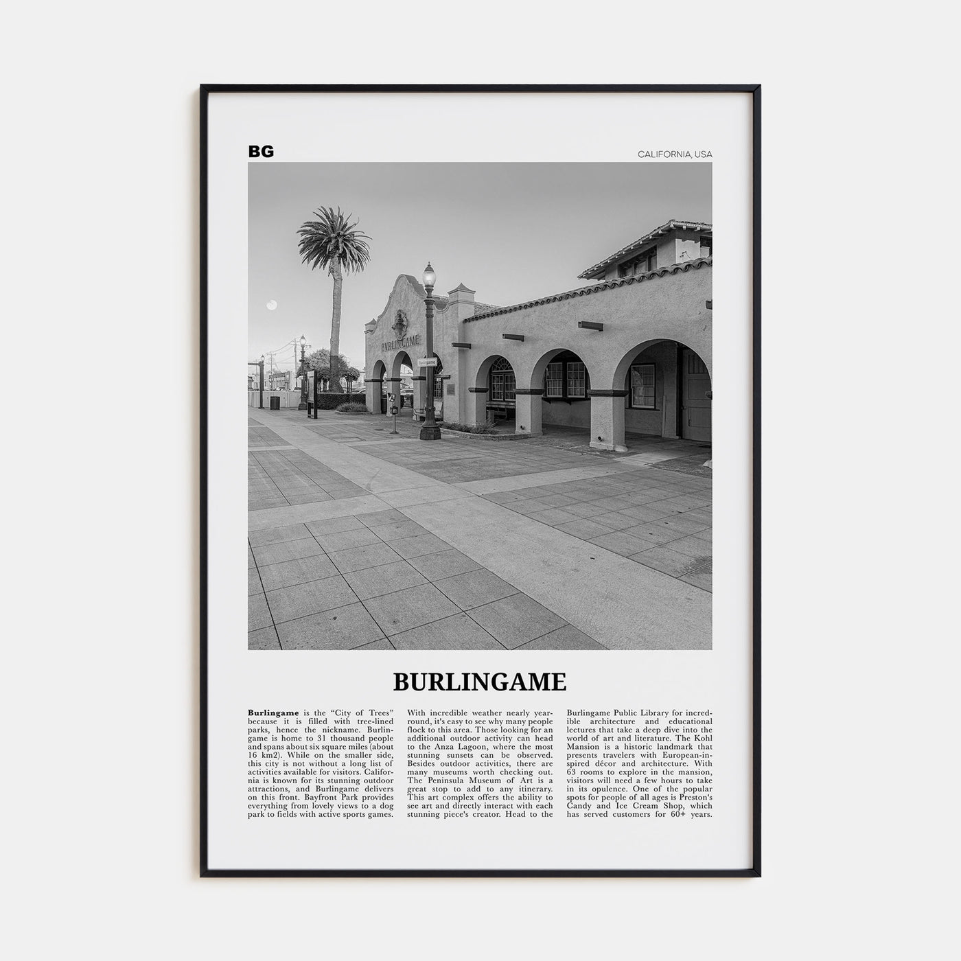 Burlingame Travel B&W Poster