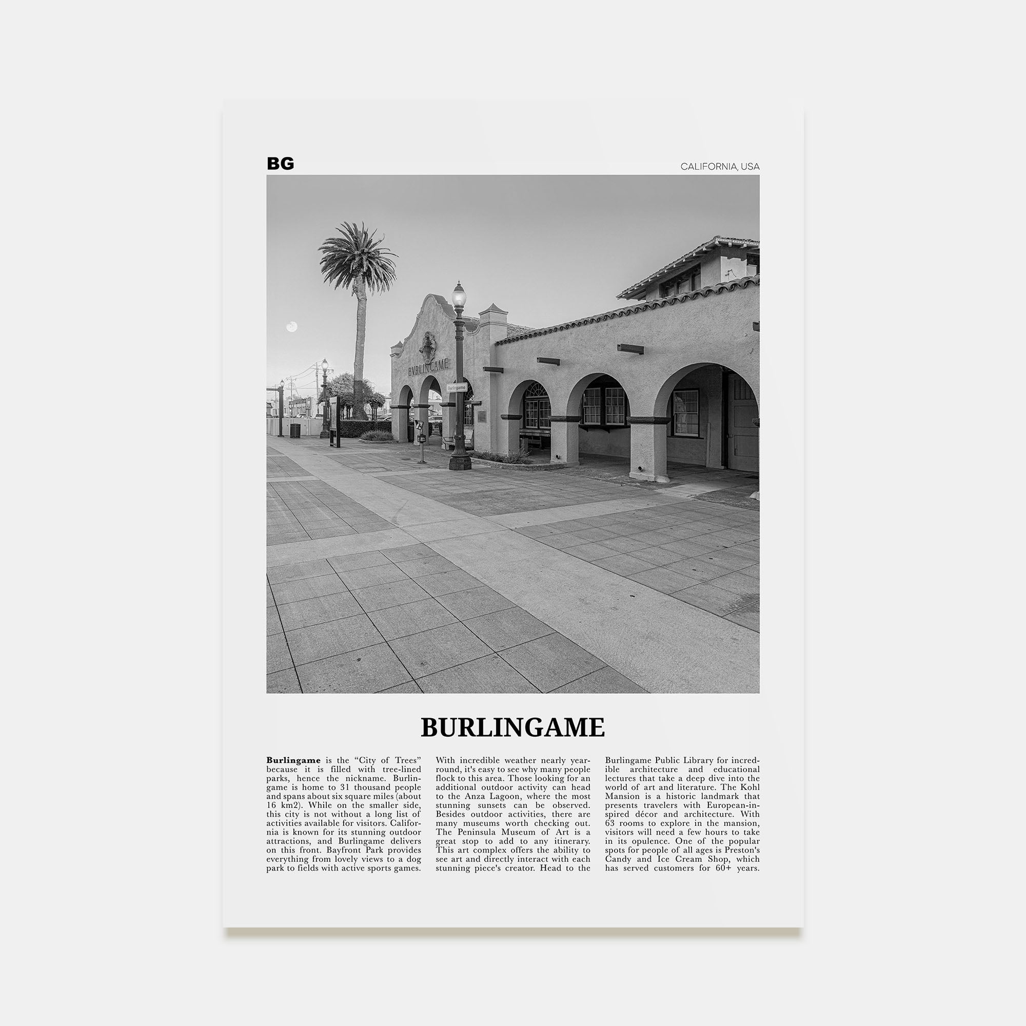 Burlingame Travel B&W Poster