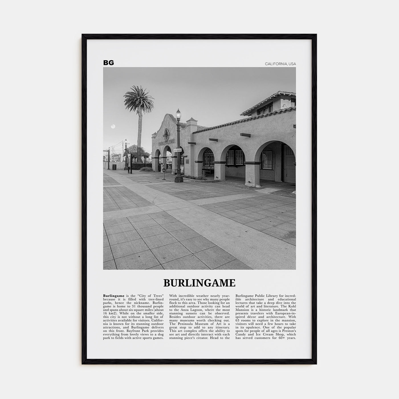 Burlingame Travel B&W Poster