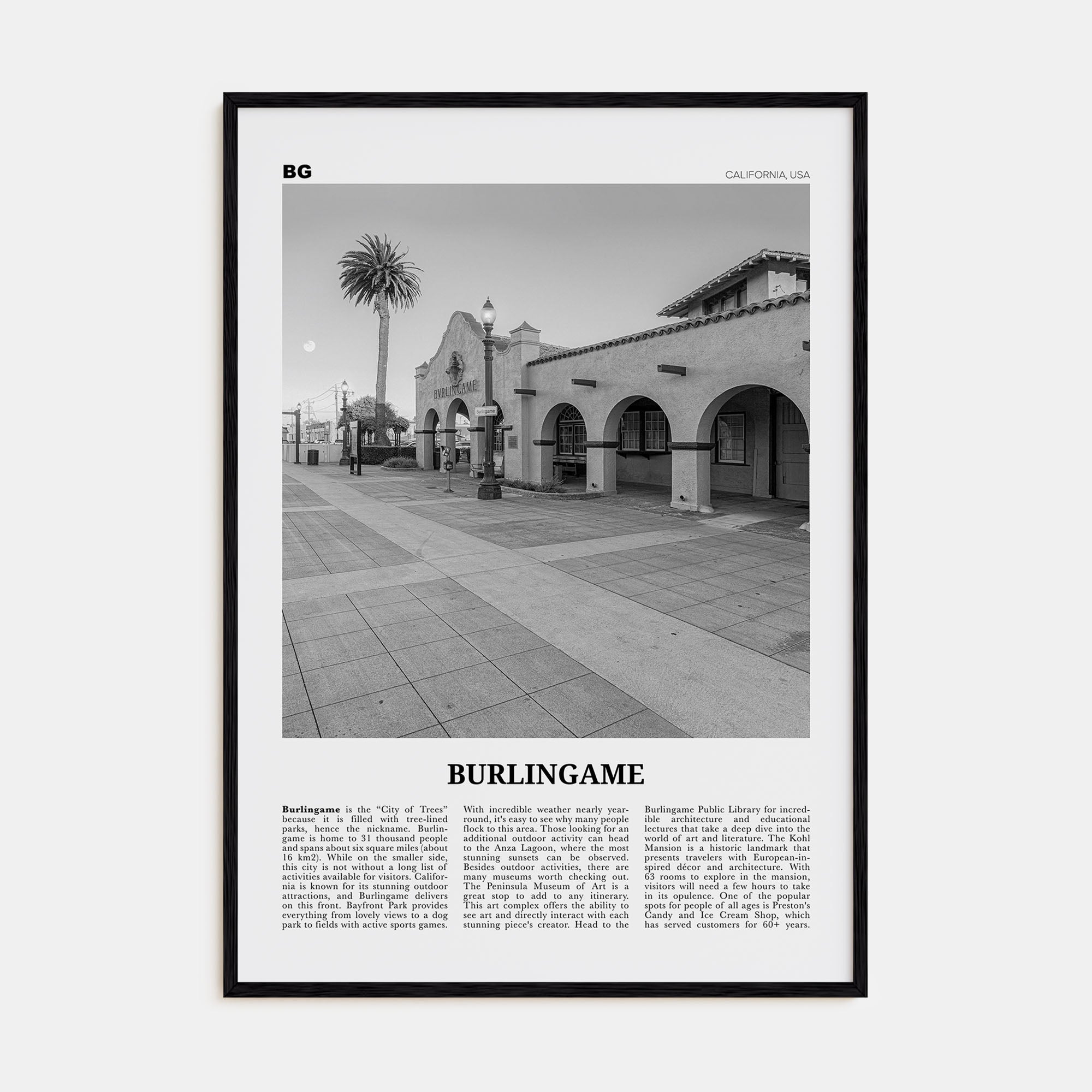Burlingame Travel B&W Poster