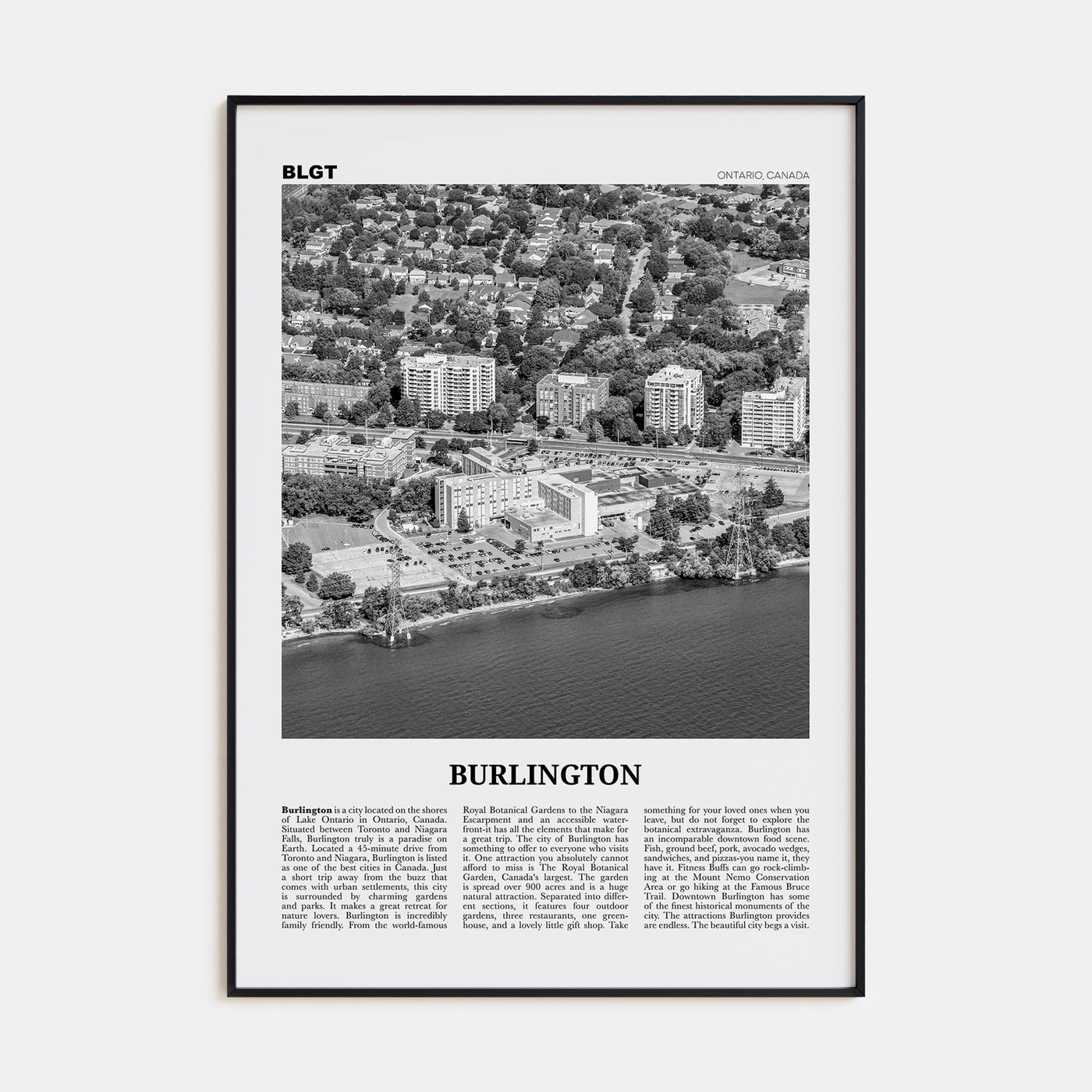 Burlington, Canada Travel B&W Poster