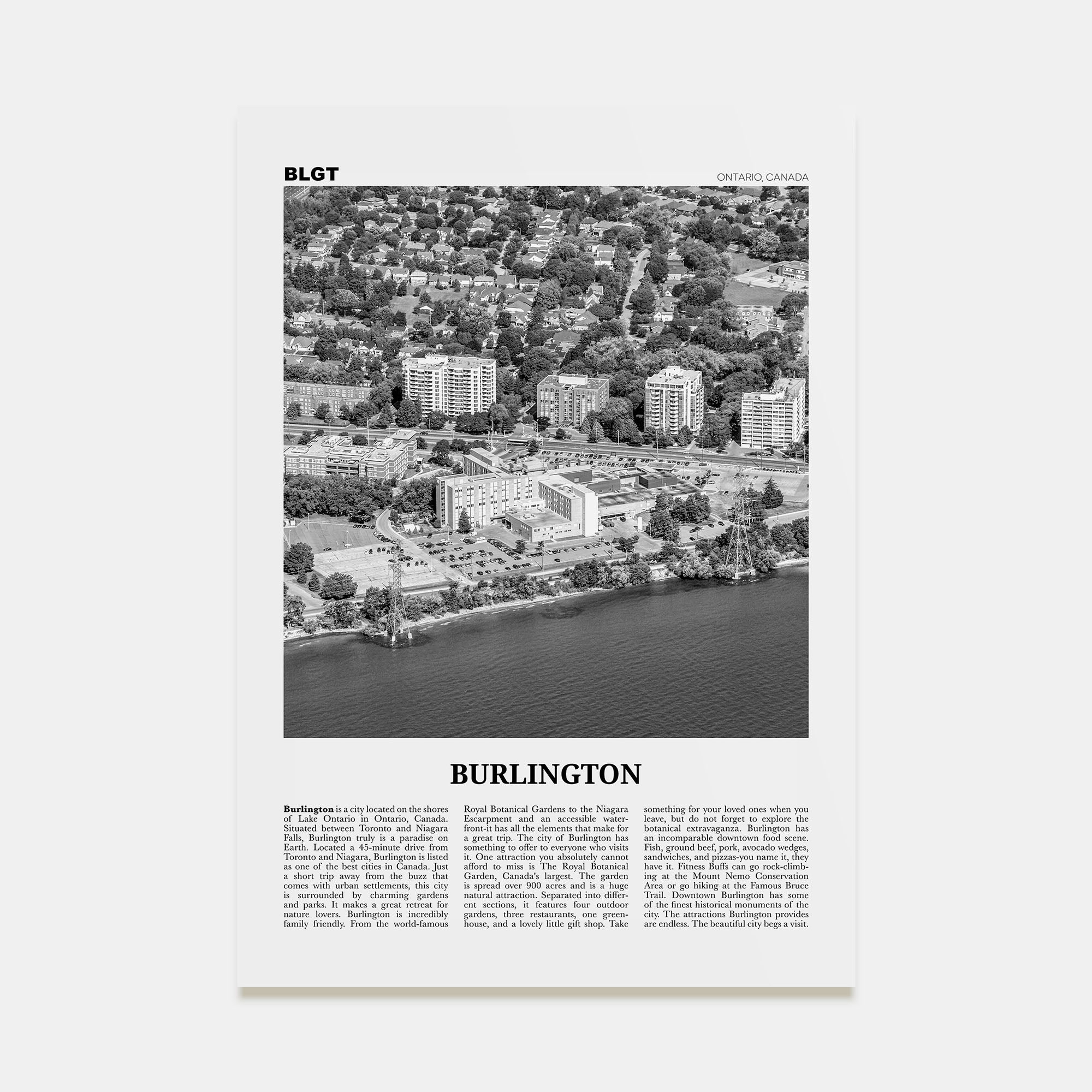 Burlington, Canada Travel B&W Poster
