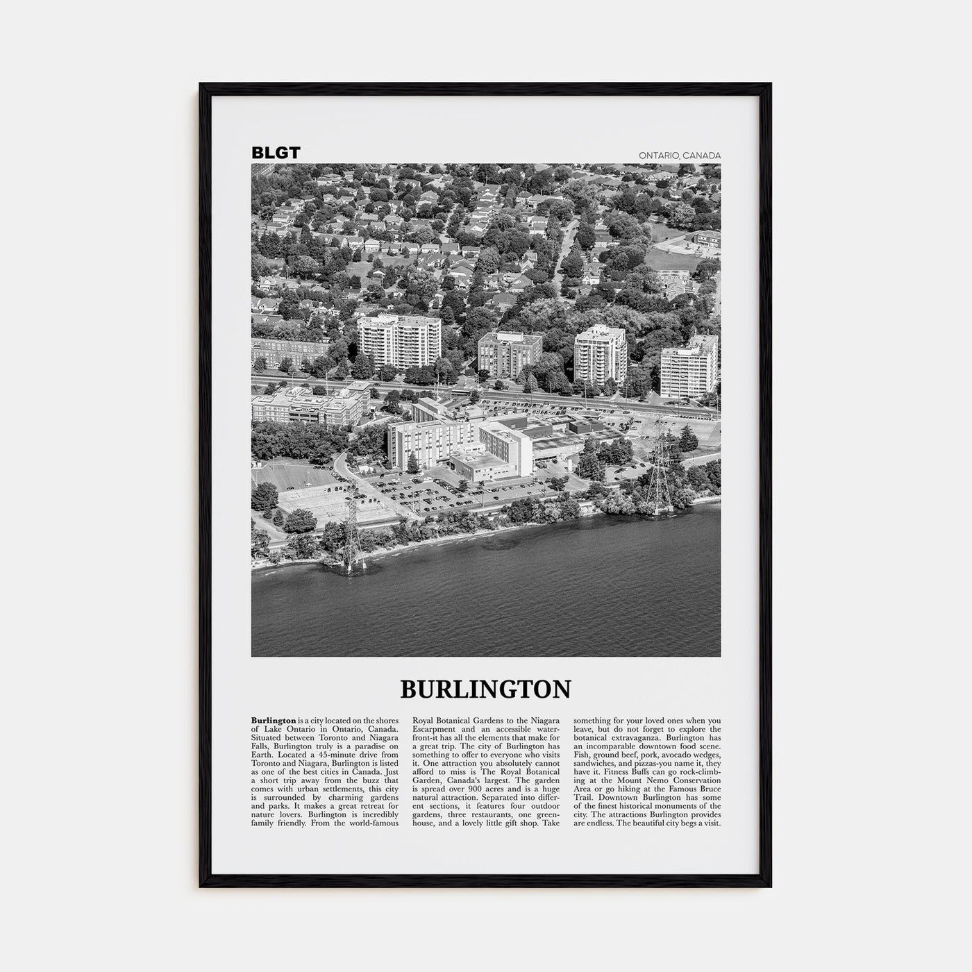 Burlington, Canada Travel B&W Poster