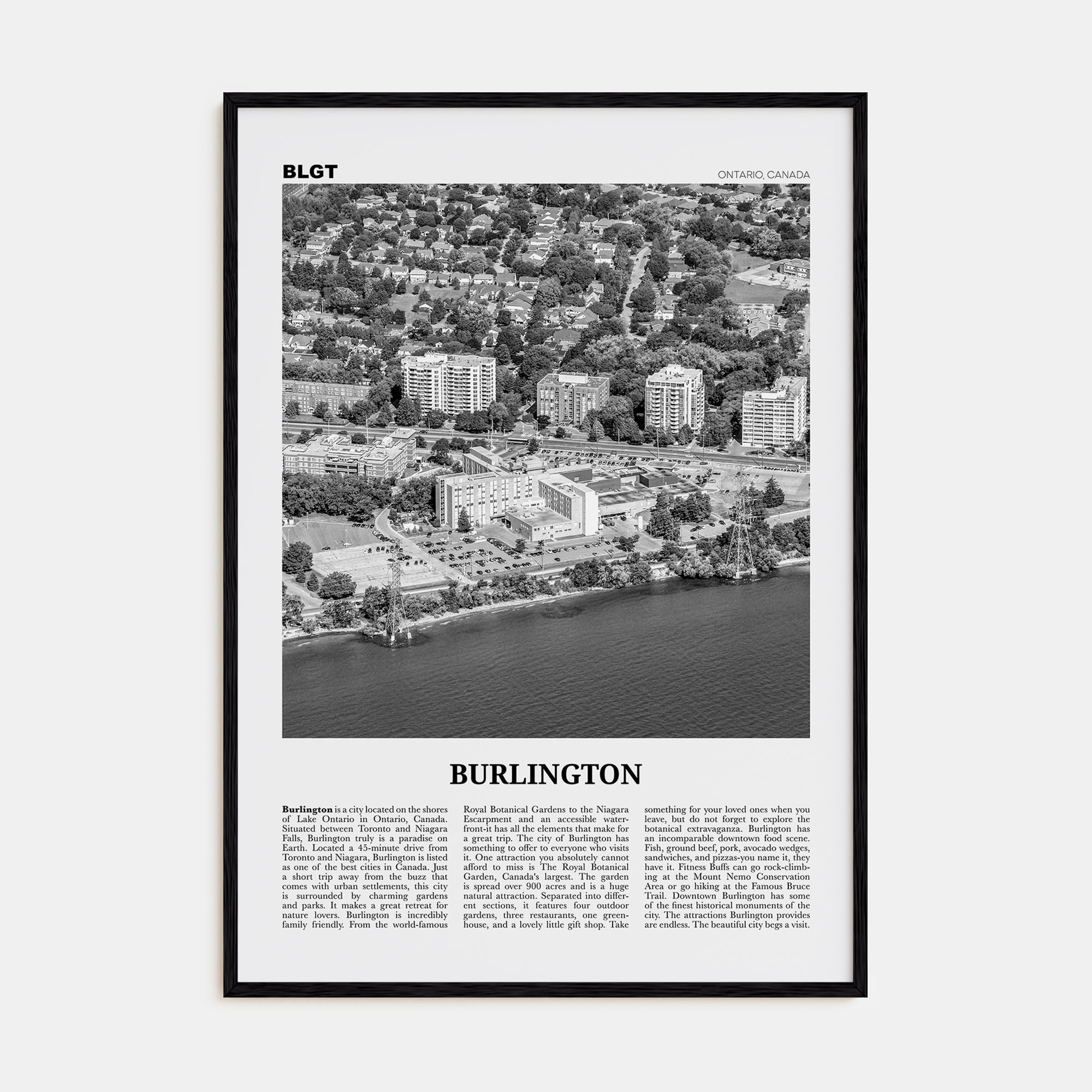 Burlington, Canada Travel B&W Poster