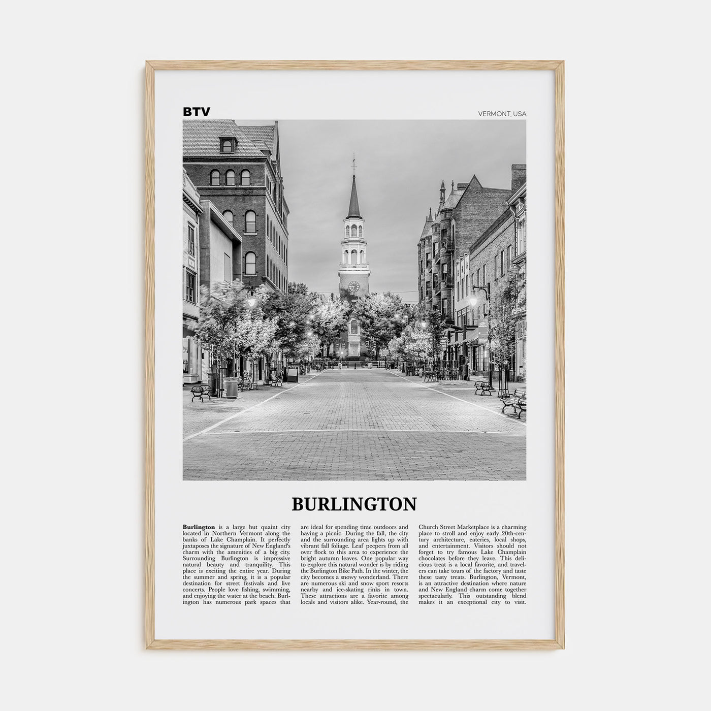 Burlington, Vermont Travel B&W Poster