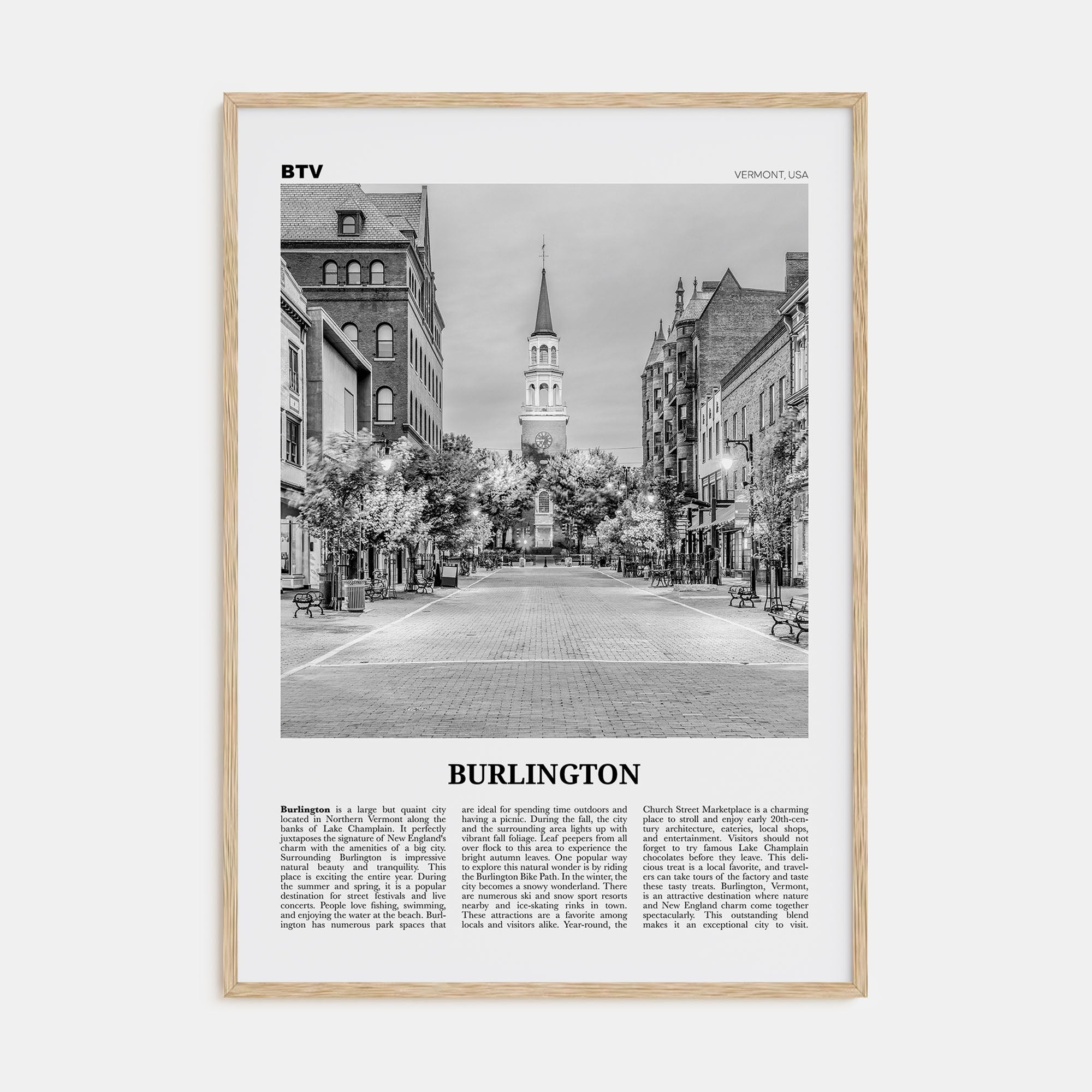 Burlington, Vermont Travel B&W Poster