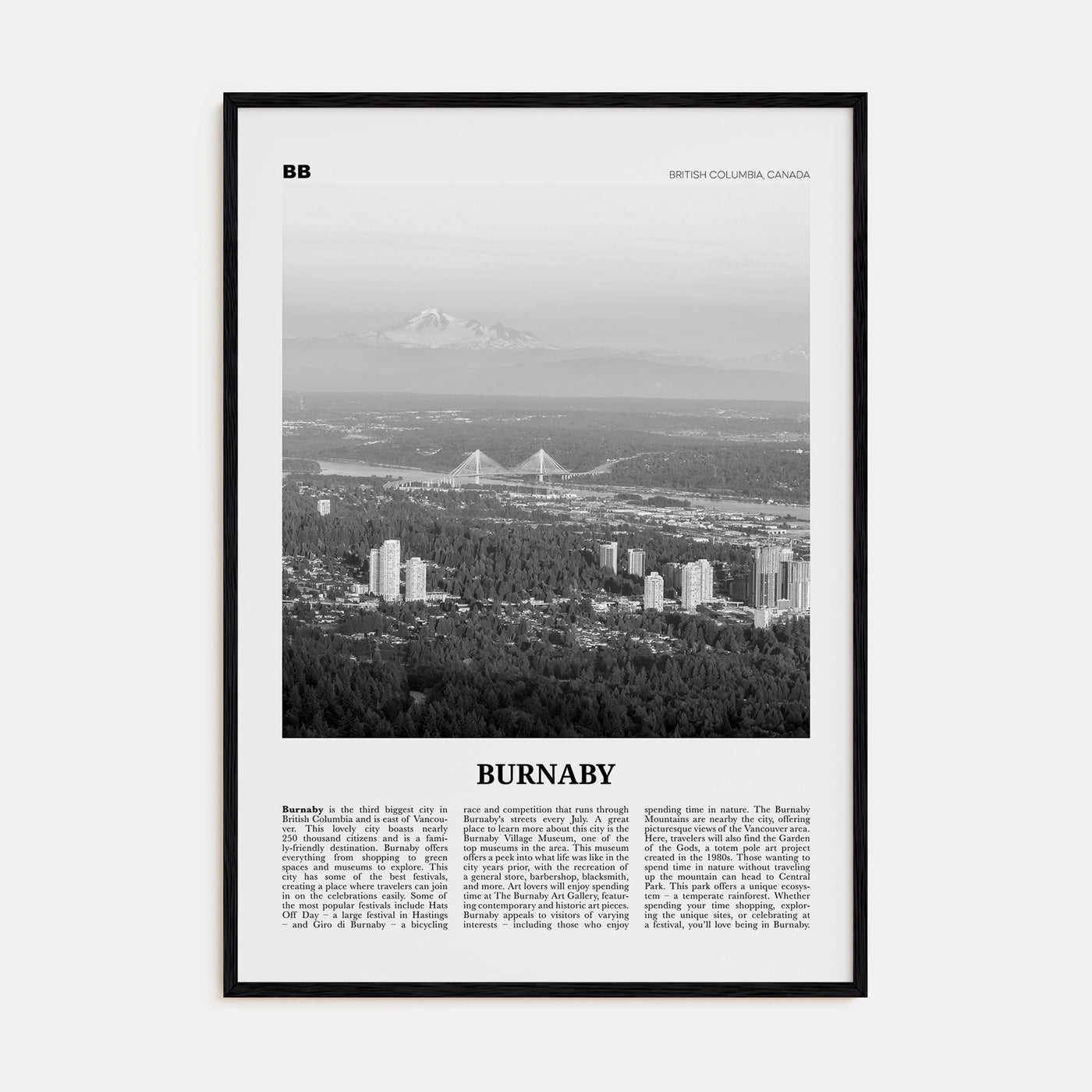 Burnaby Travel B&W Poster