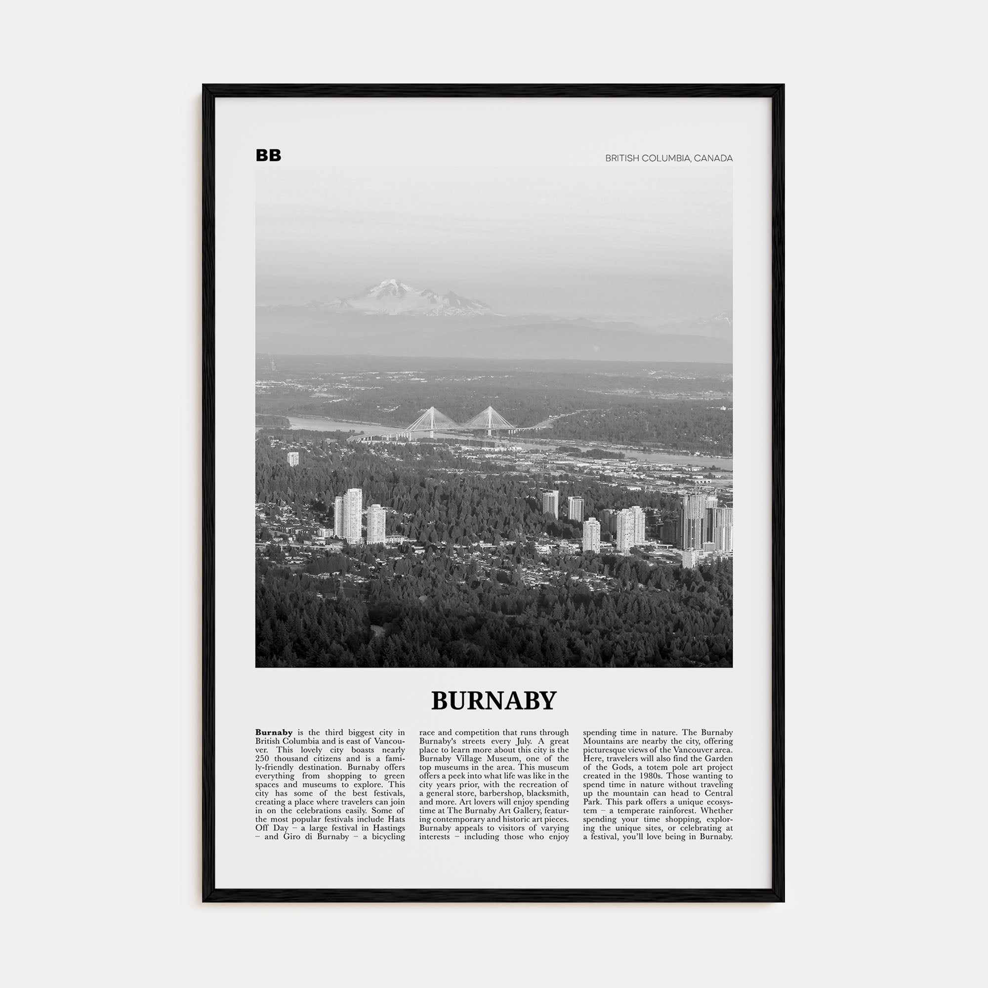 Burnaby Travel B&W Poster