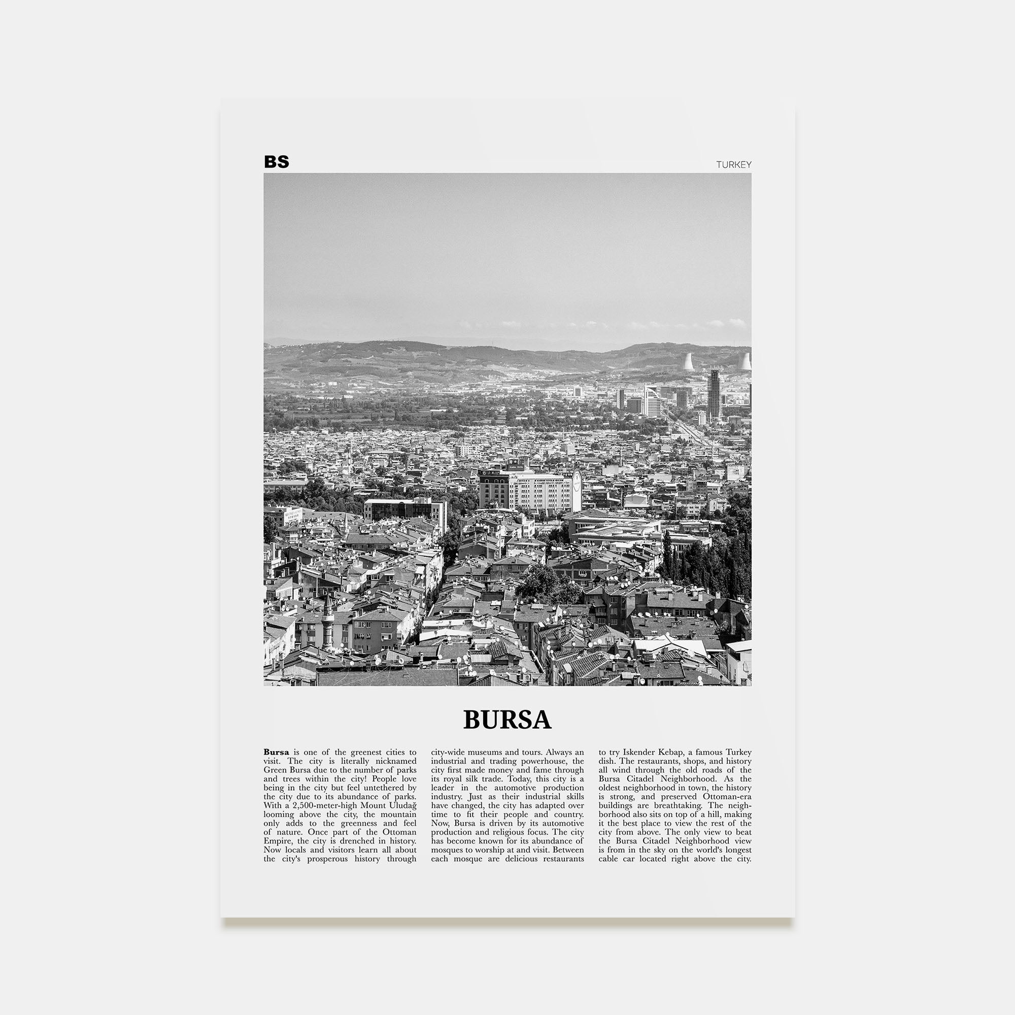 Bursa Travel B&W Poster