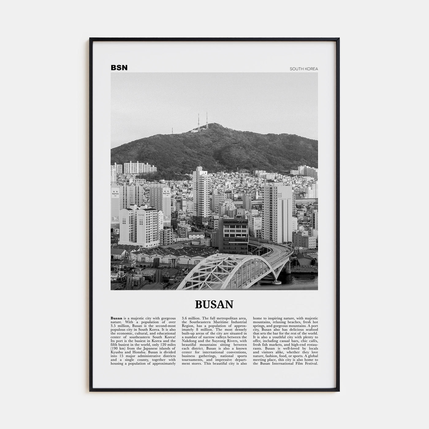 Busan Travel B&W No 2 Poster