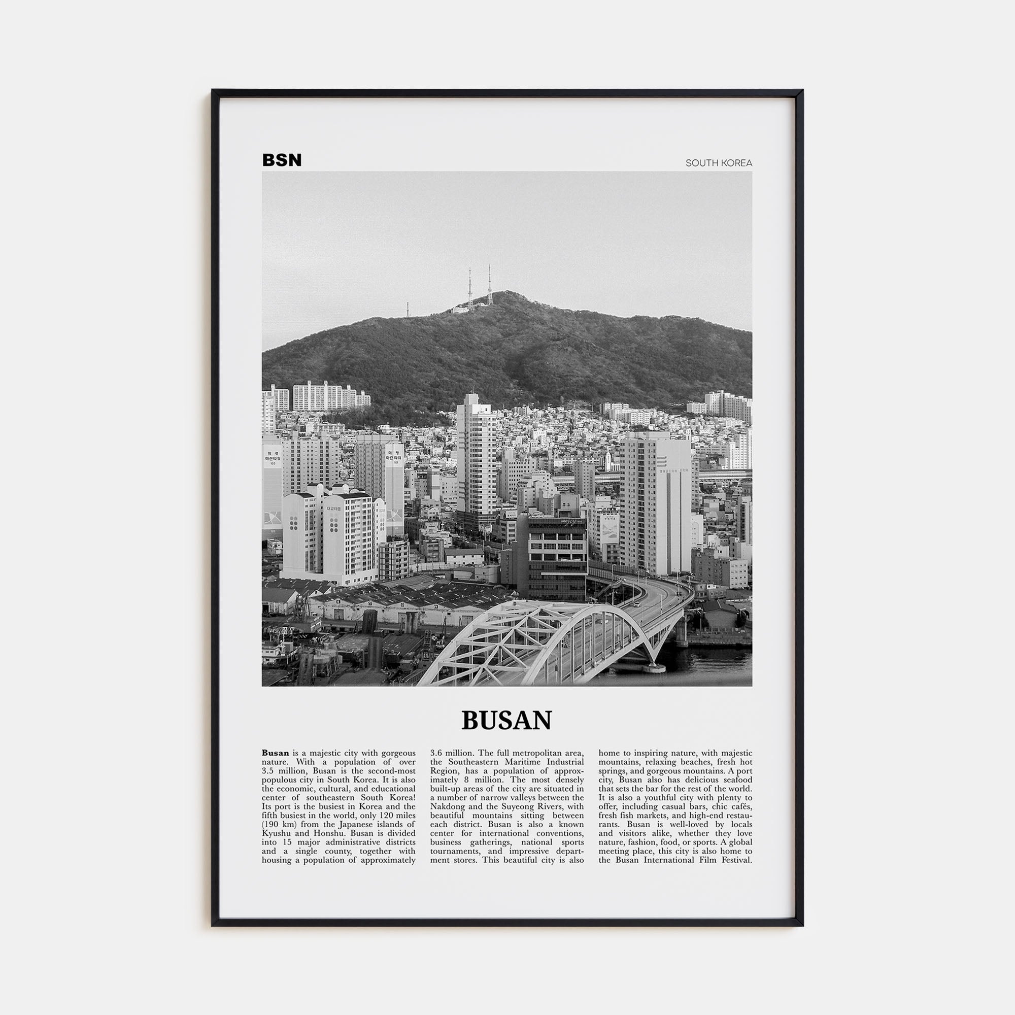 Busan Travel B&W No 2 Poster