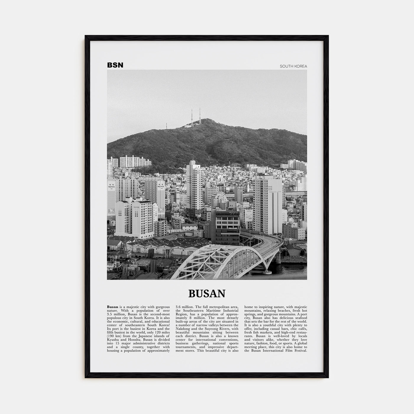 Busan Travel B&W No 2 Poster