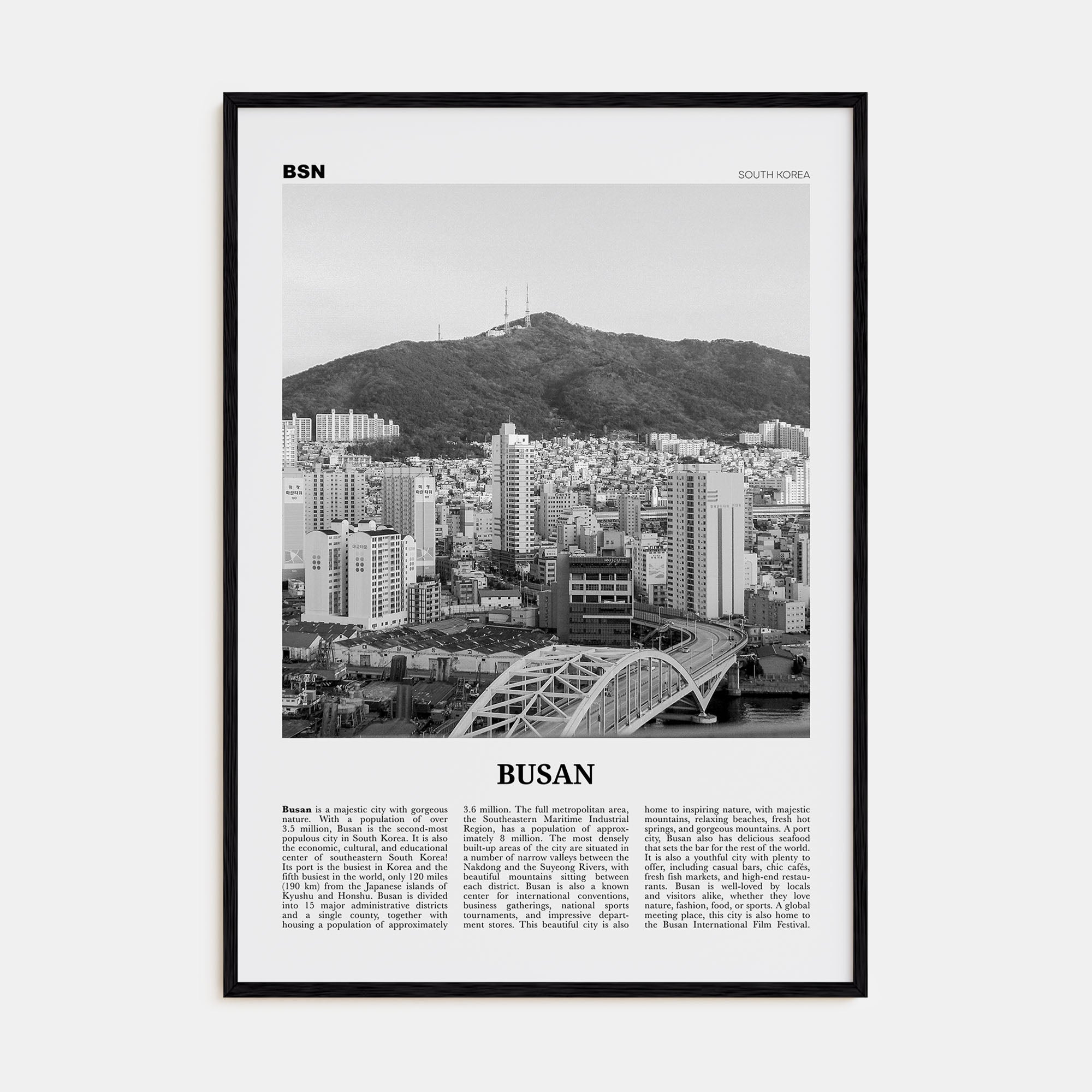 Busan Travel B&W No 2 Poster