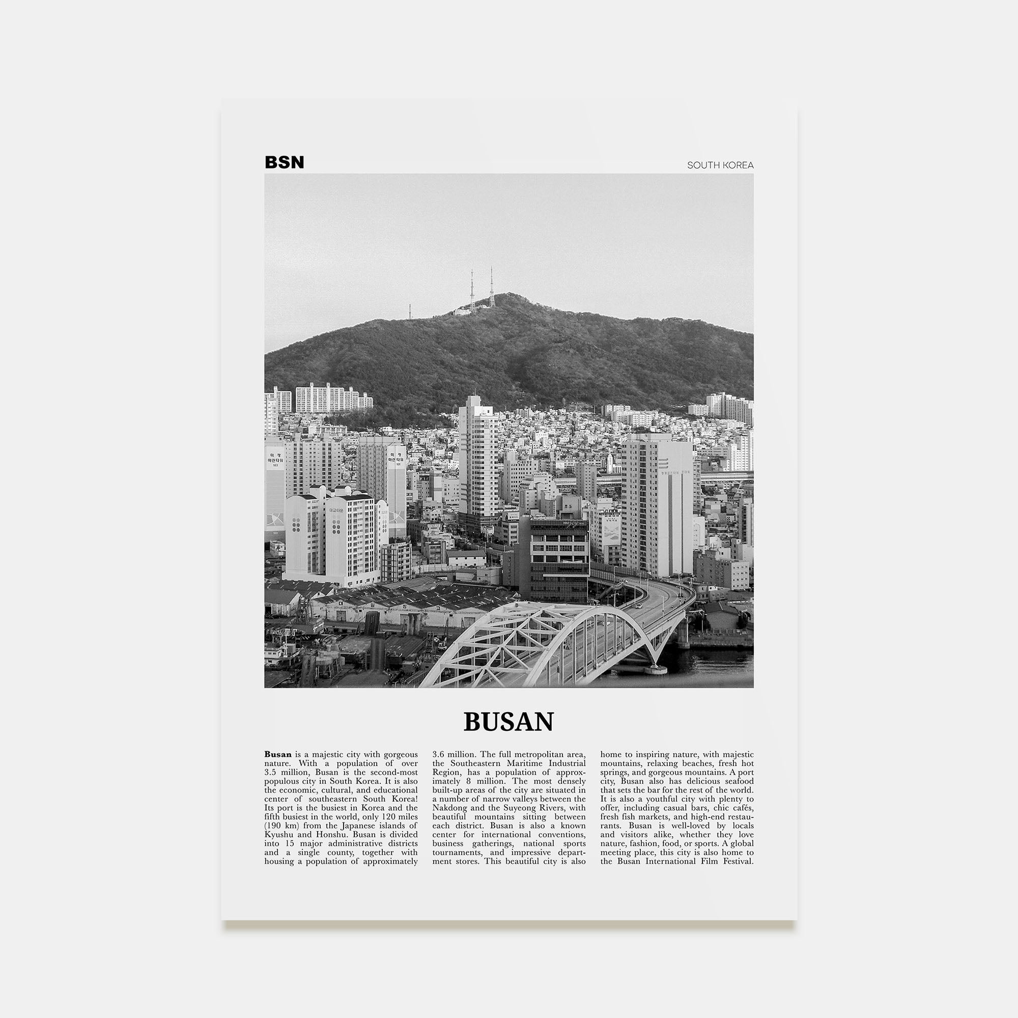 Busan Travel B&W No 2 Poster