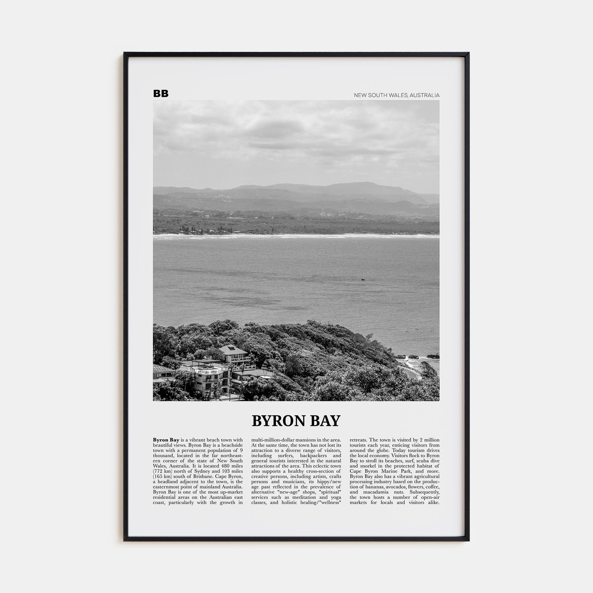 Byron Bay Travel B&W No 2 Poster