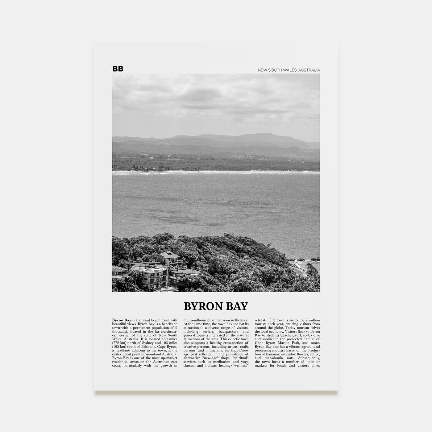 Byron Bay Travel B&W No 2 Poster