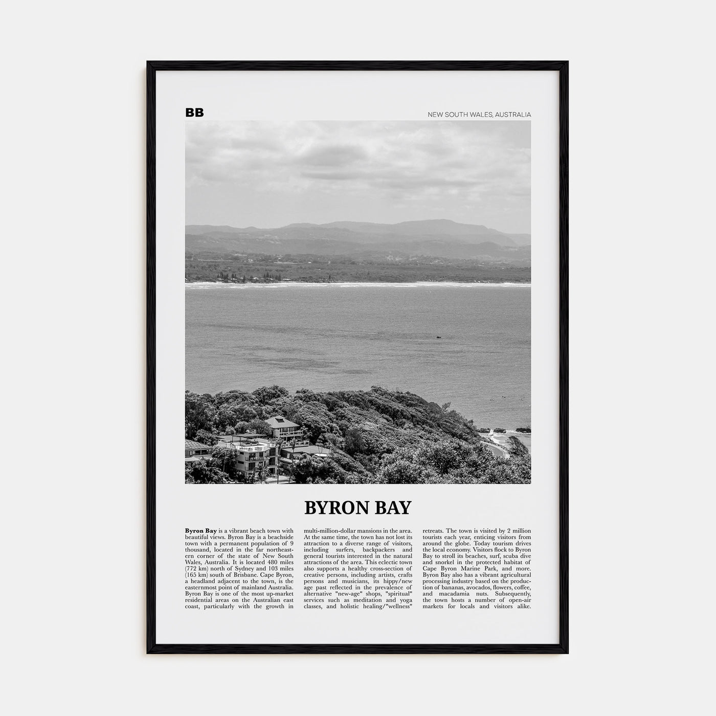 Byron Bay Travel B&W No 2 Poster