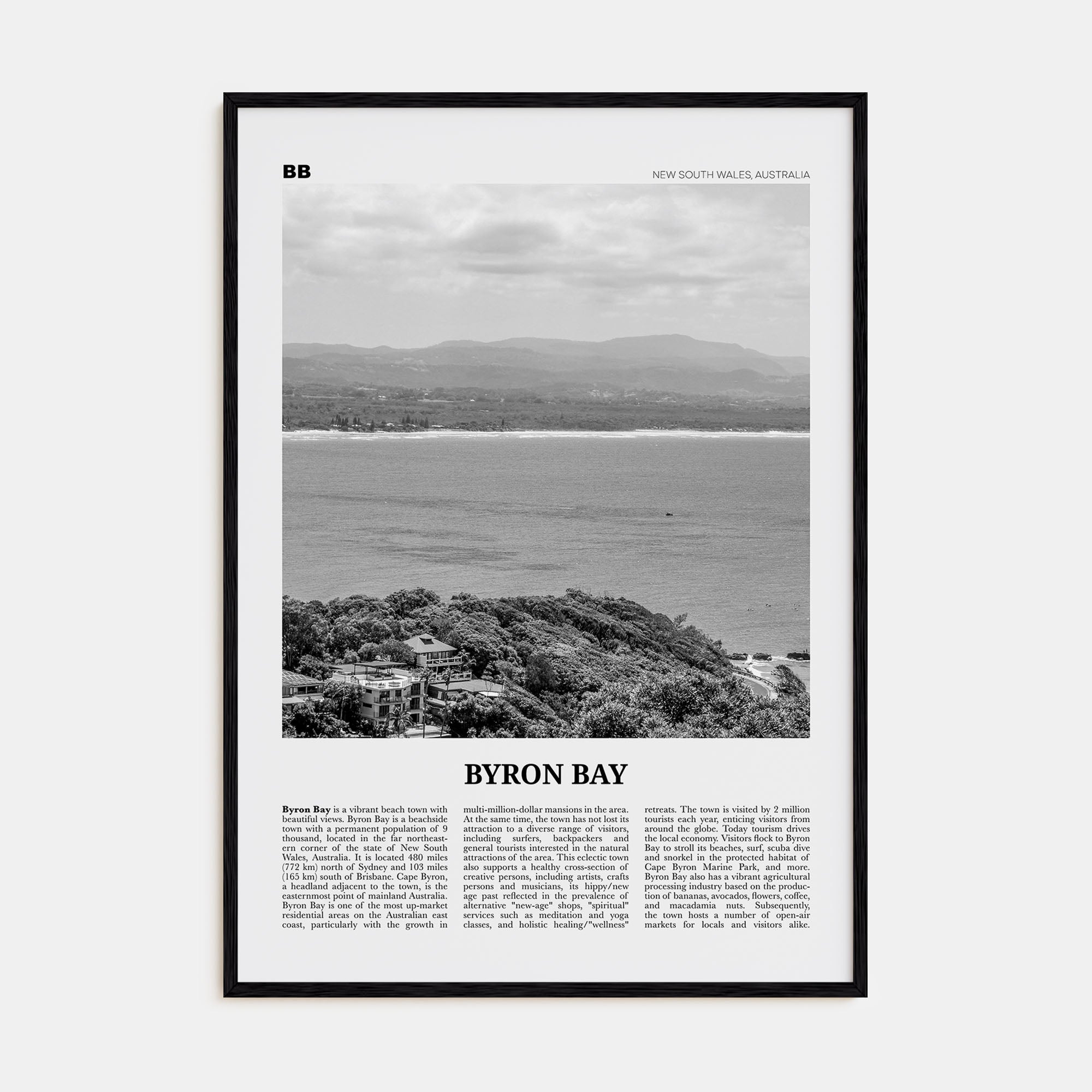 Byron Bay Travel B&W No 2 Poster