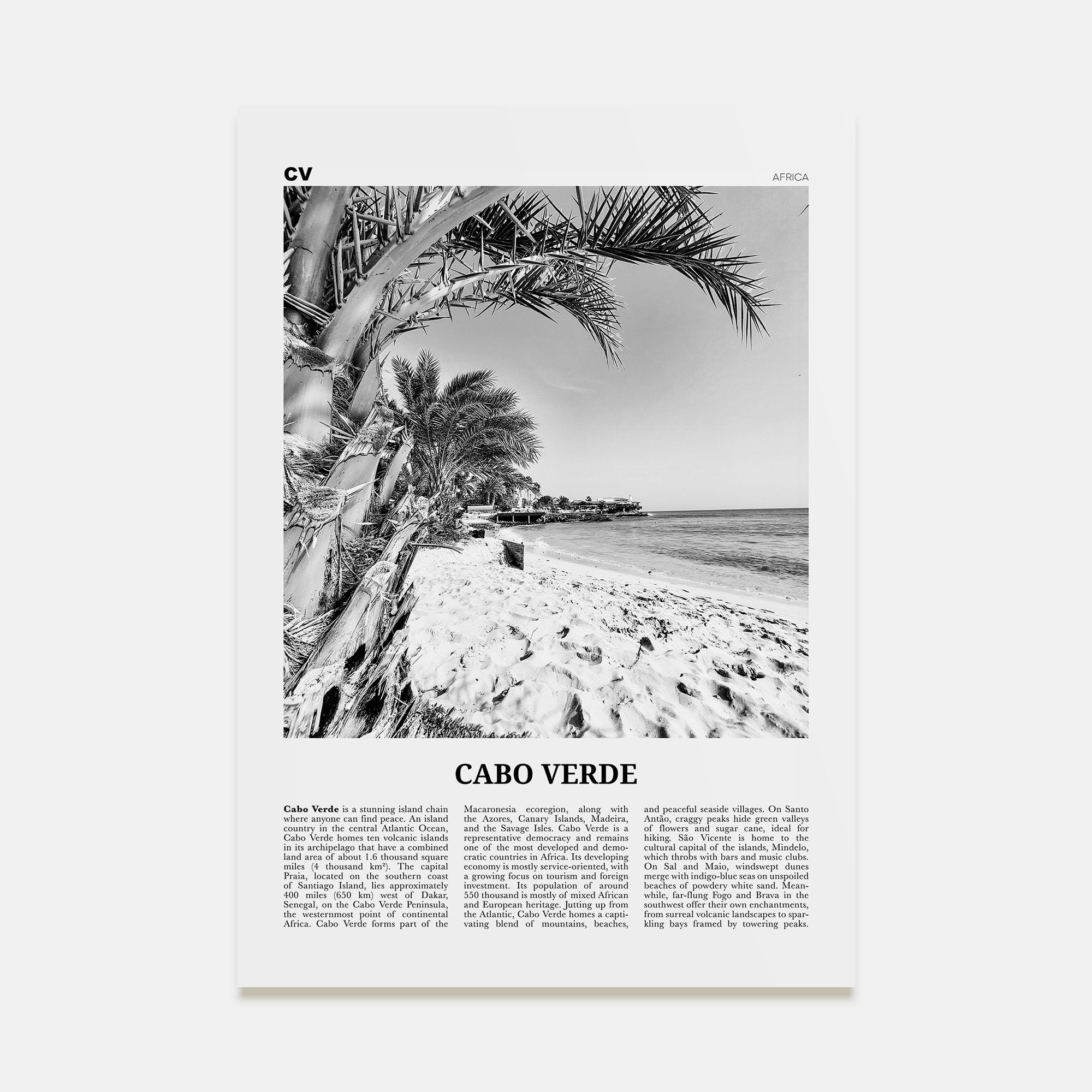 Cabo Verde Travel B&W Poster