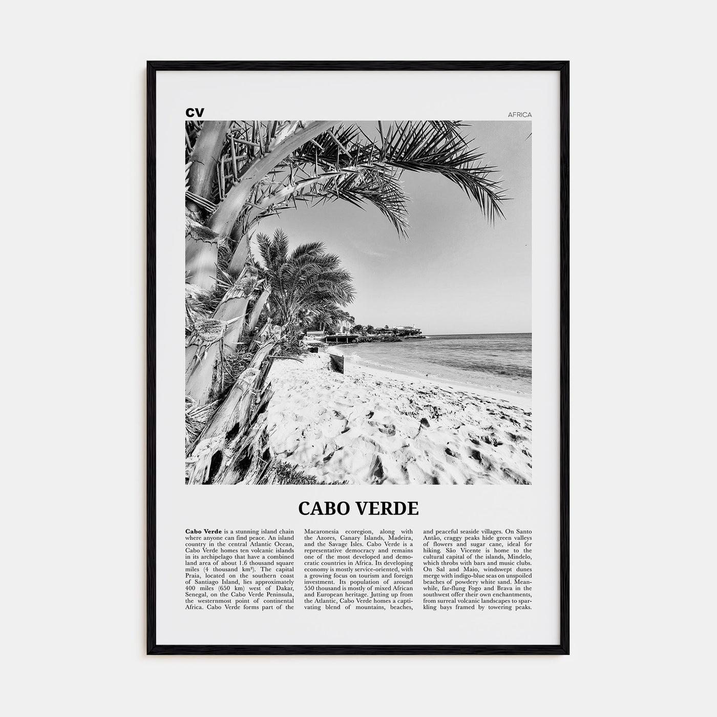 Cabo Verde Travel B&W Poster