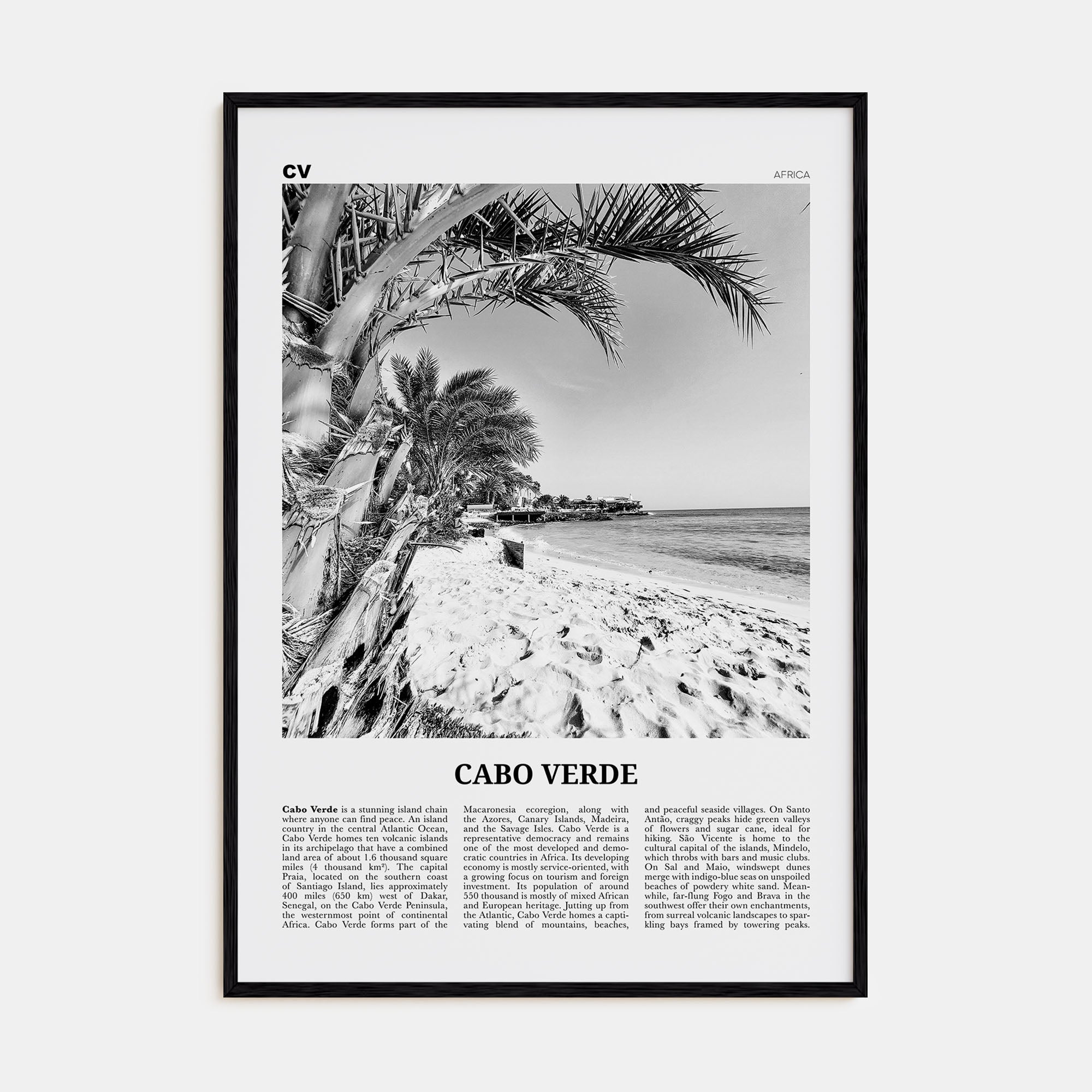 Cabo Verde Travel B&W Poster