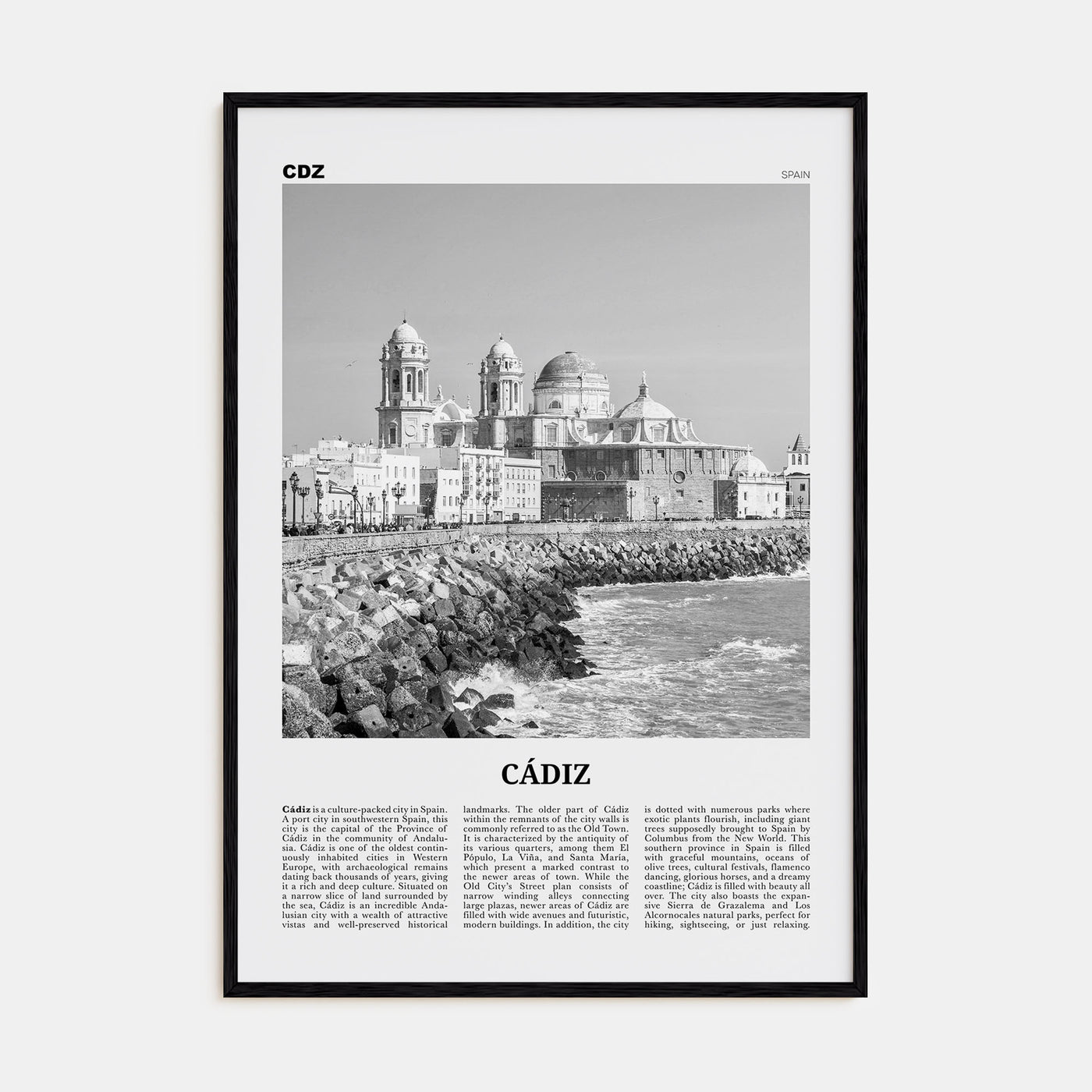 Cádiz Travel B&W Poster