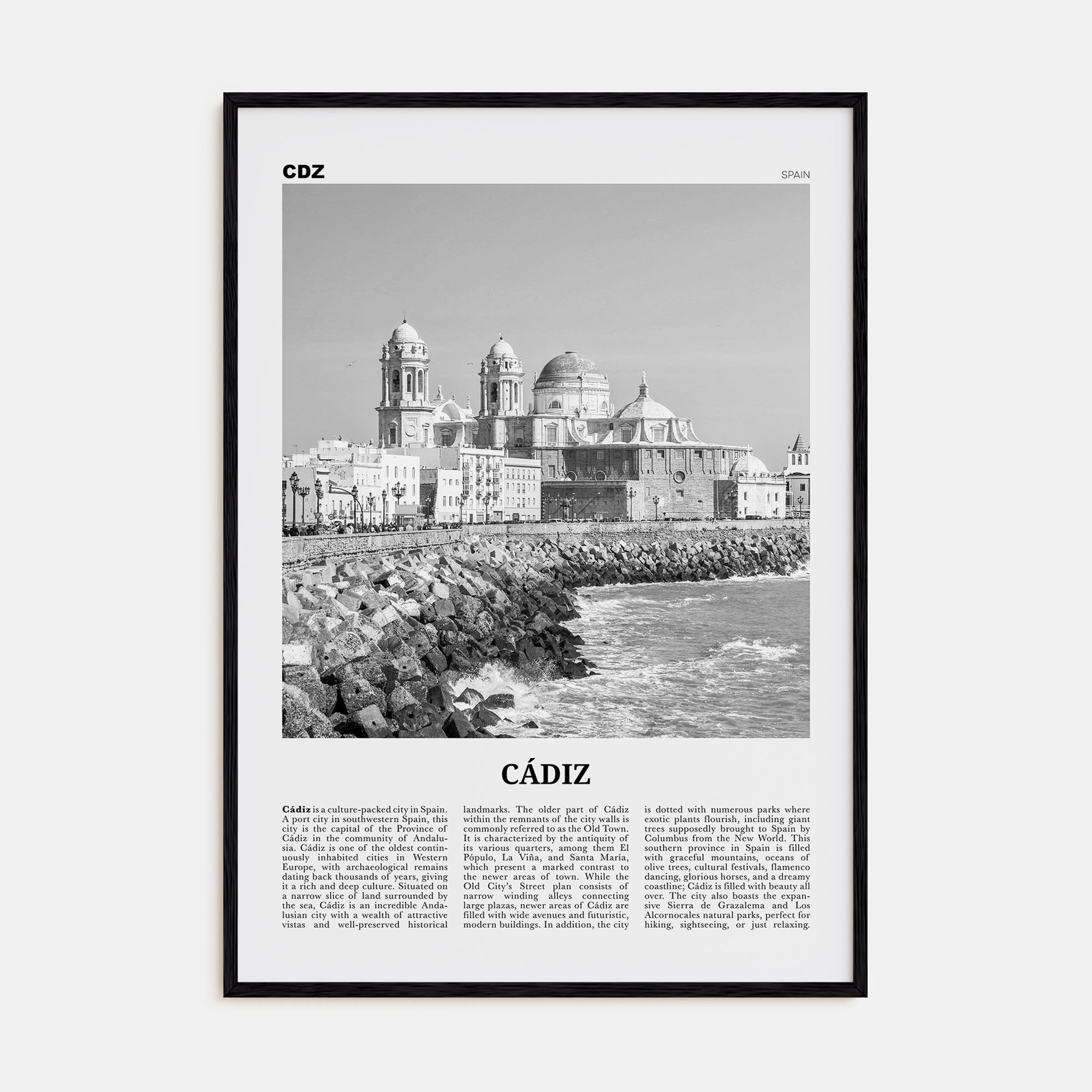 Cádiz Travel B&W Poster