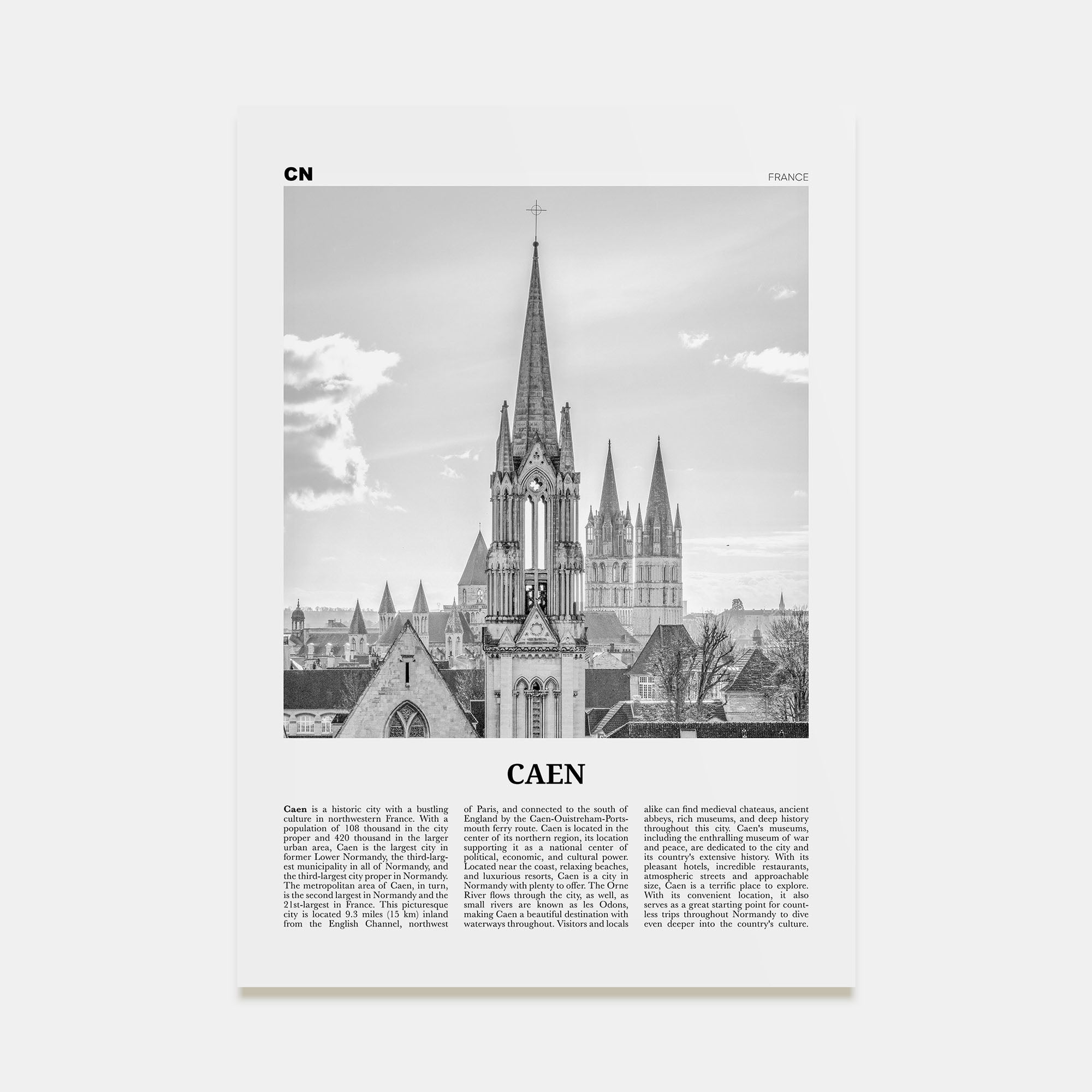 Caen Travel B&W No 2 Poster