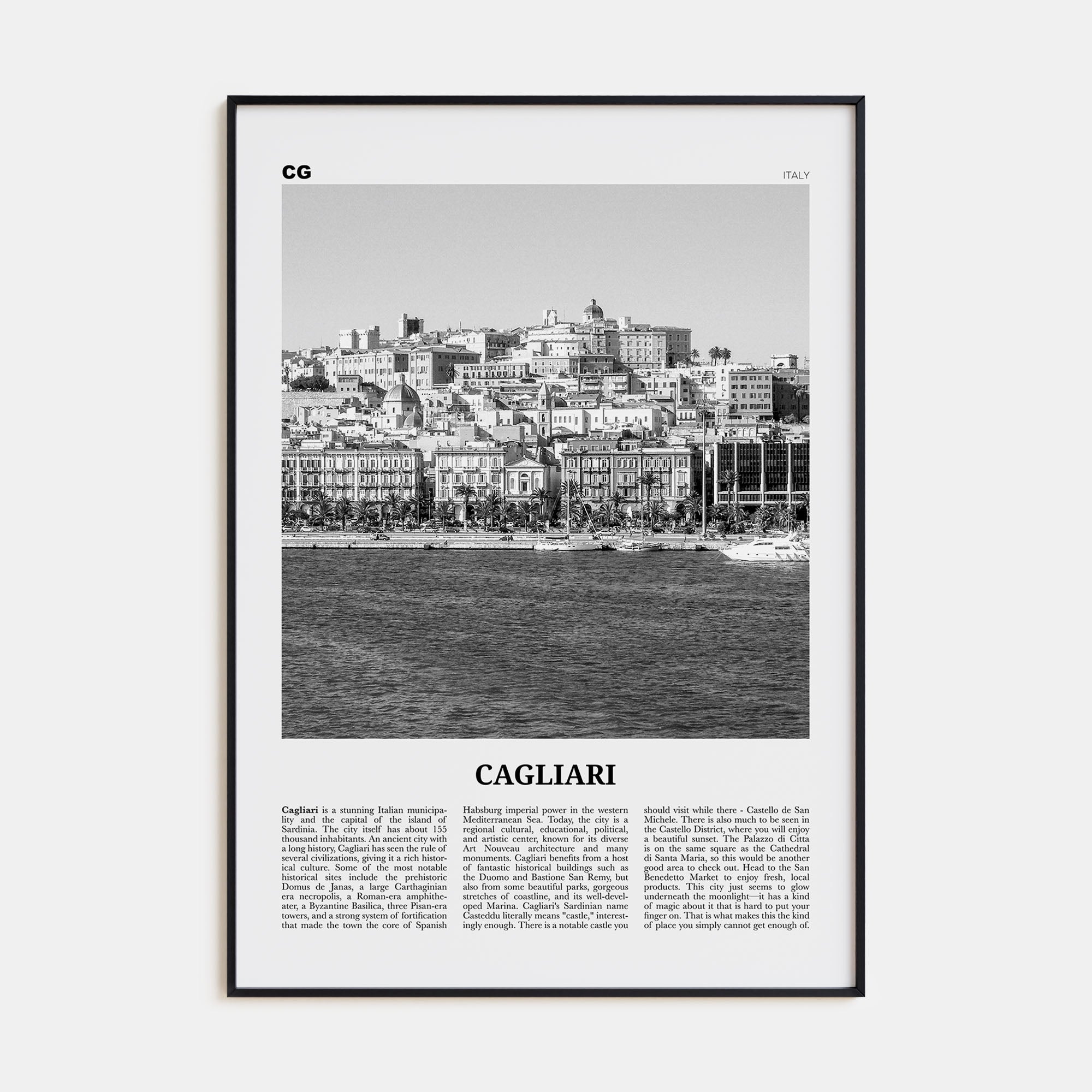 Cagliari Travel B&W No 1 Poster