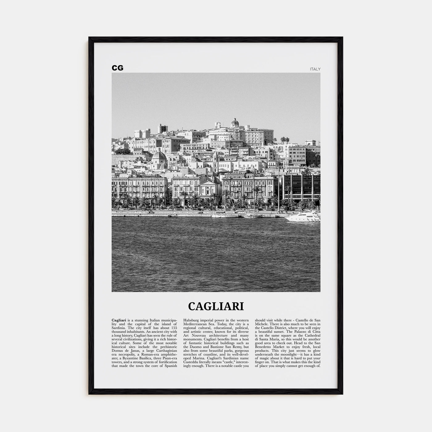 Cagliari Travel B&W No 1 Poster