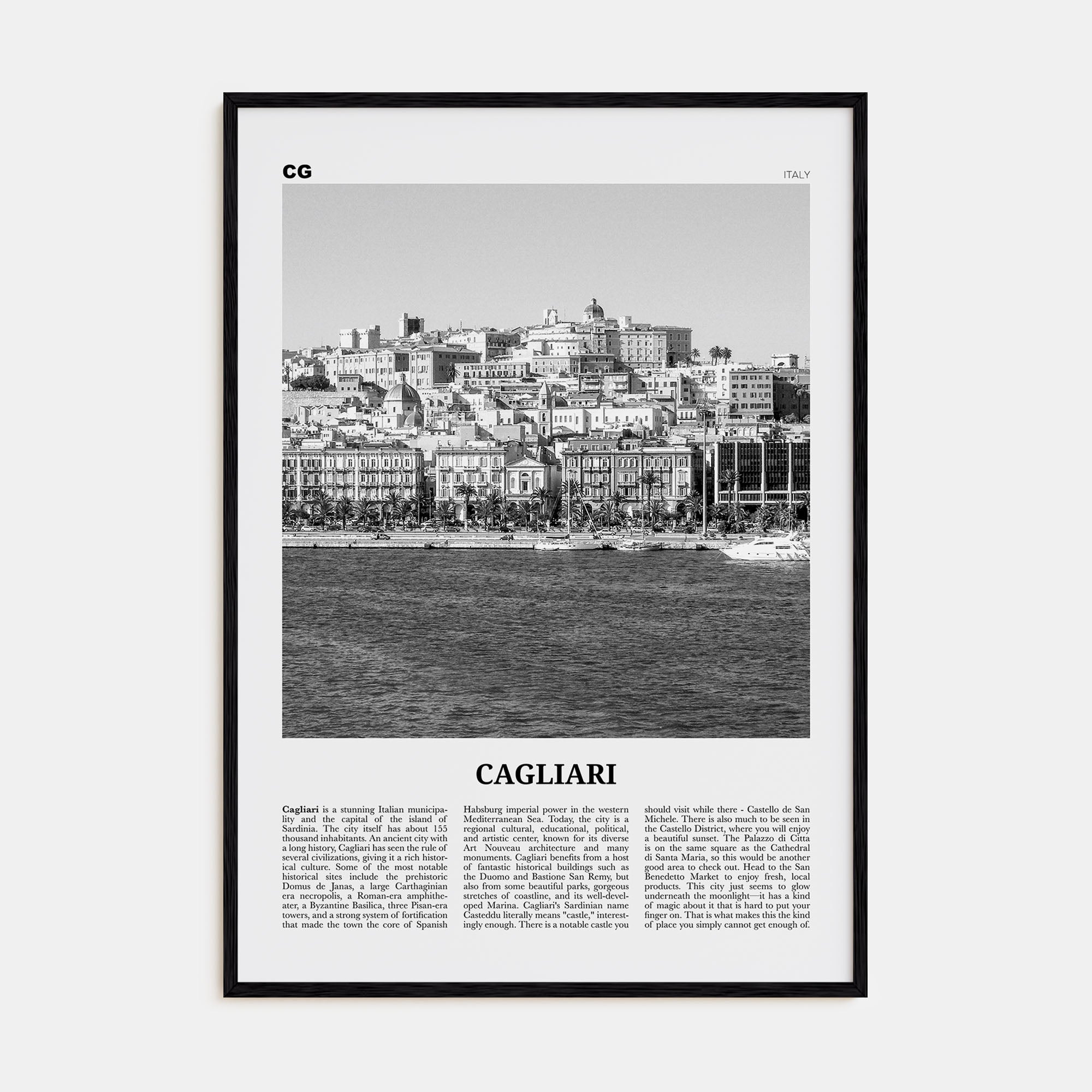Cagliari Travel B&W No 1 Poster