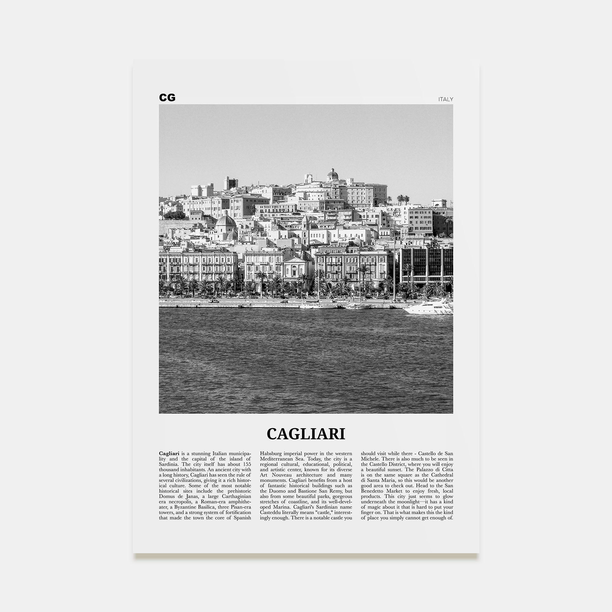Cagliari Travel B&W No 1 Poster