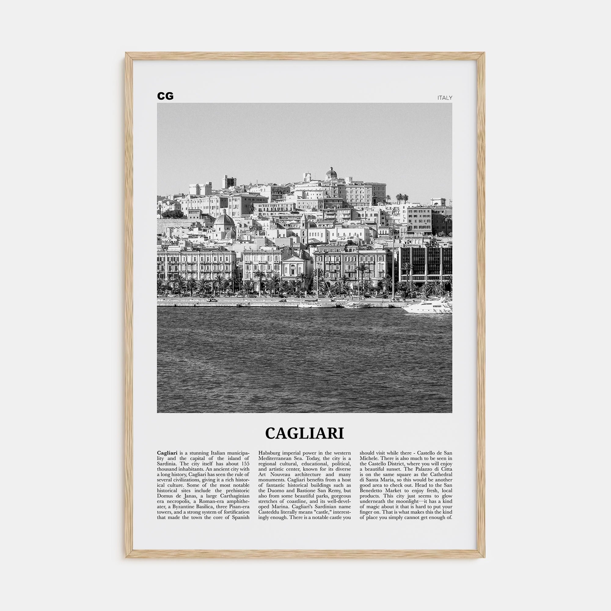 Cagliari Travel B&W No 1 Poster