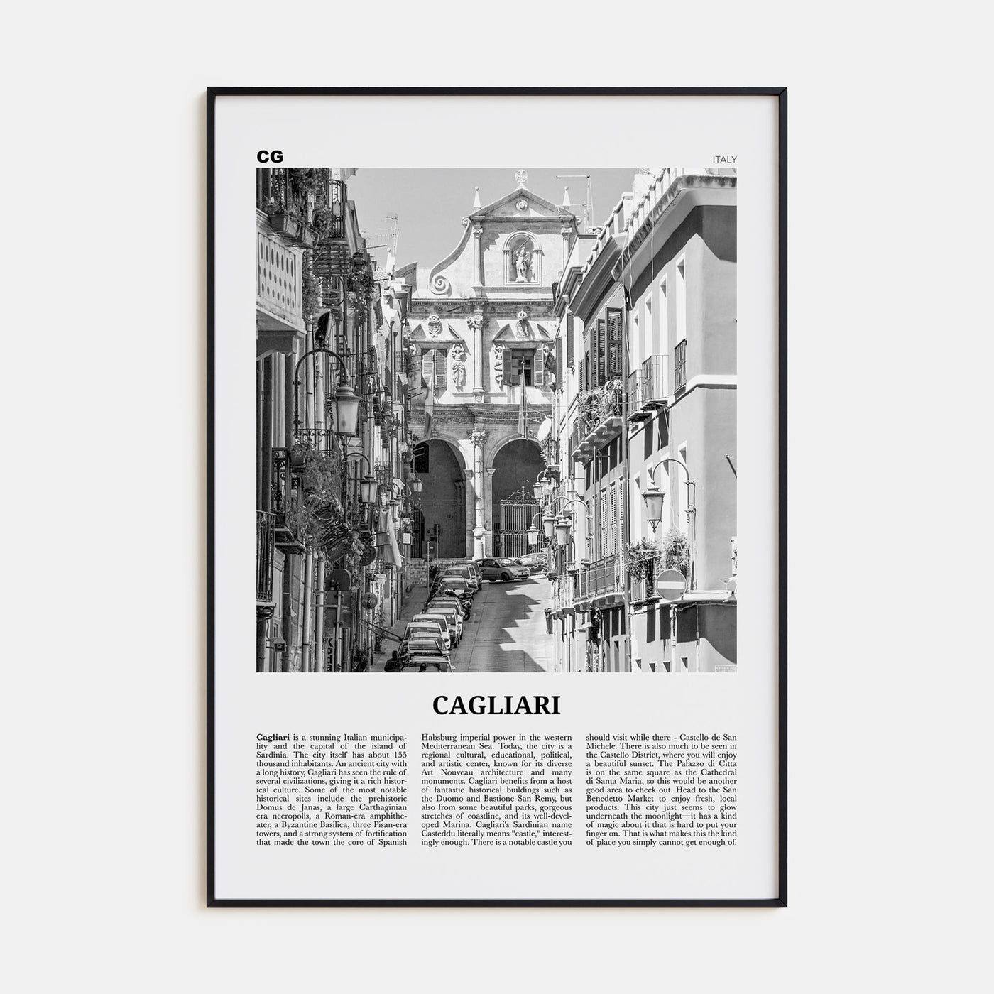 Cagliari Travel B&W No 2 Poster