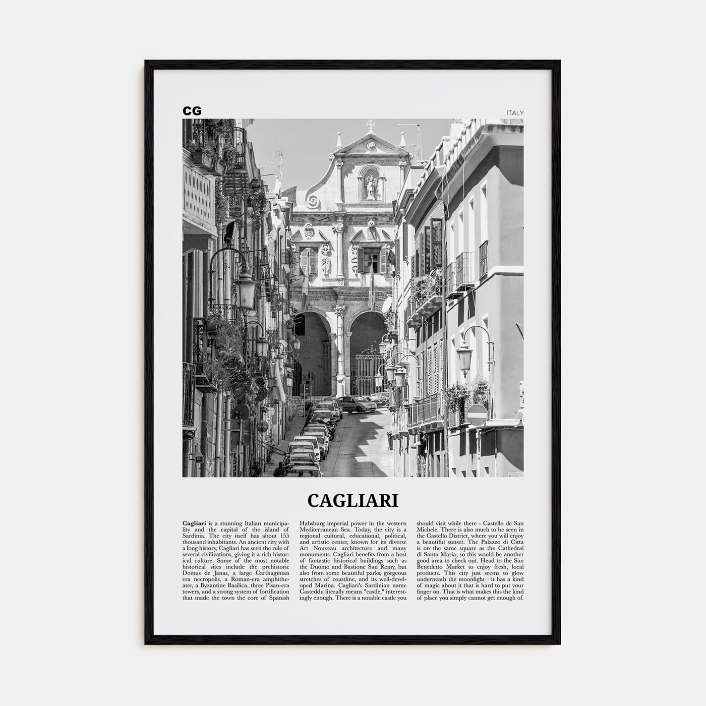 Cagliari Travel B&W No 2 Poster