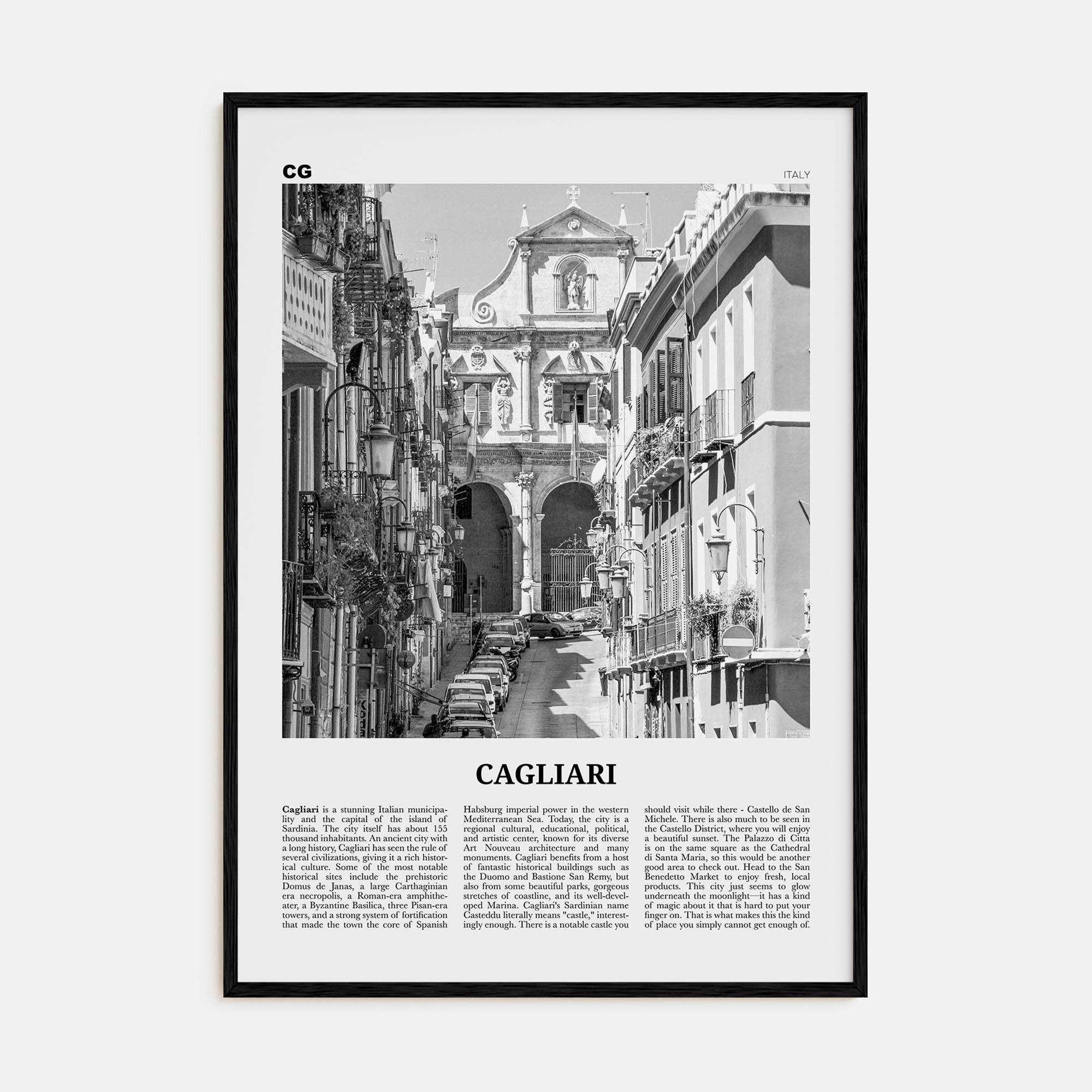 Cagliari Travel B&W No 2 Poster