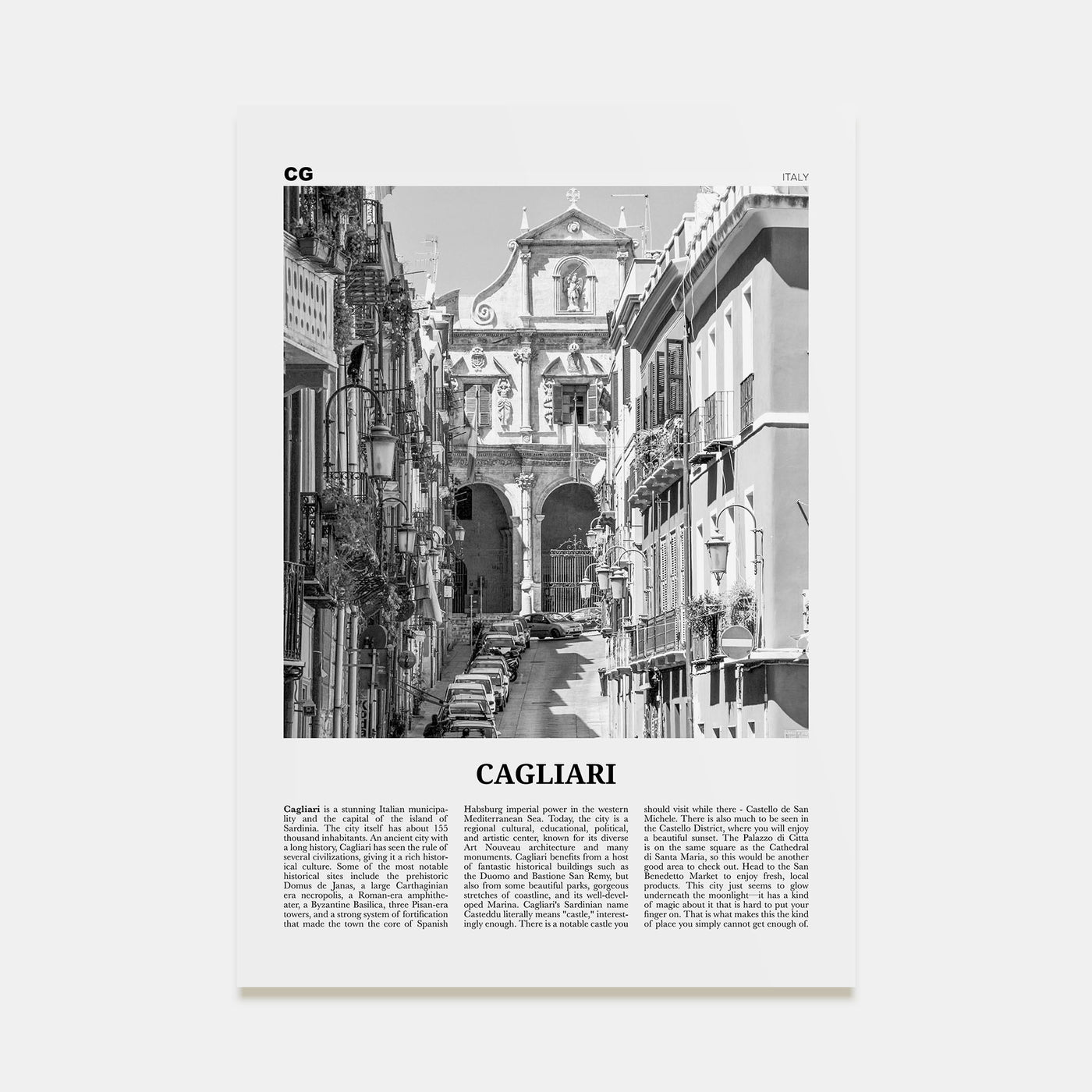 Cagliari Travel B&W No 2 Poster