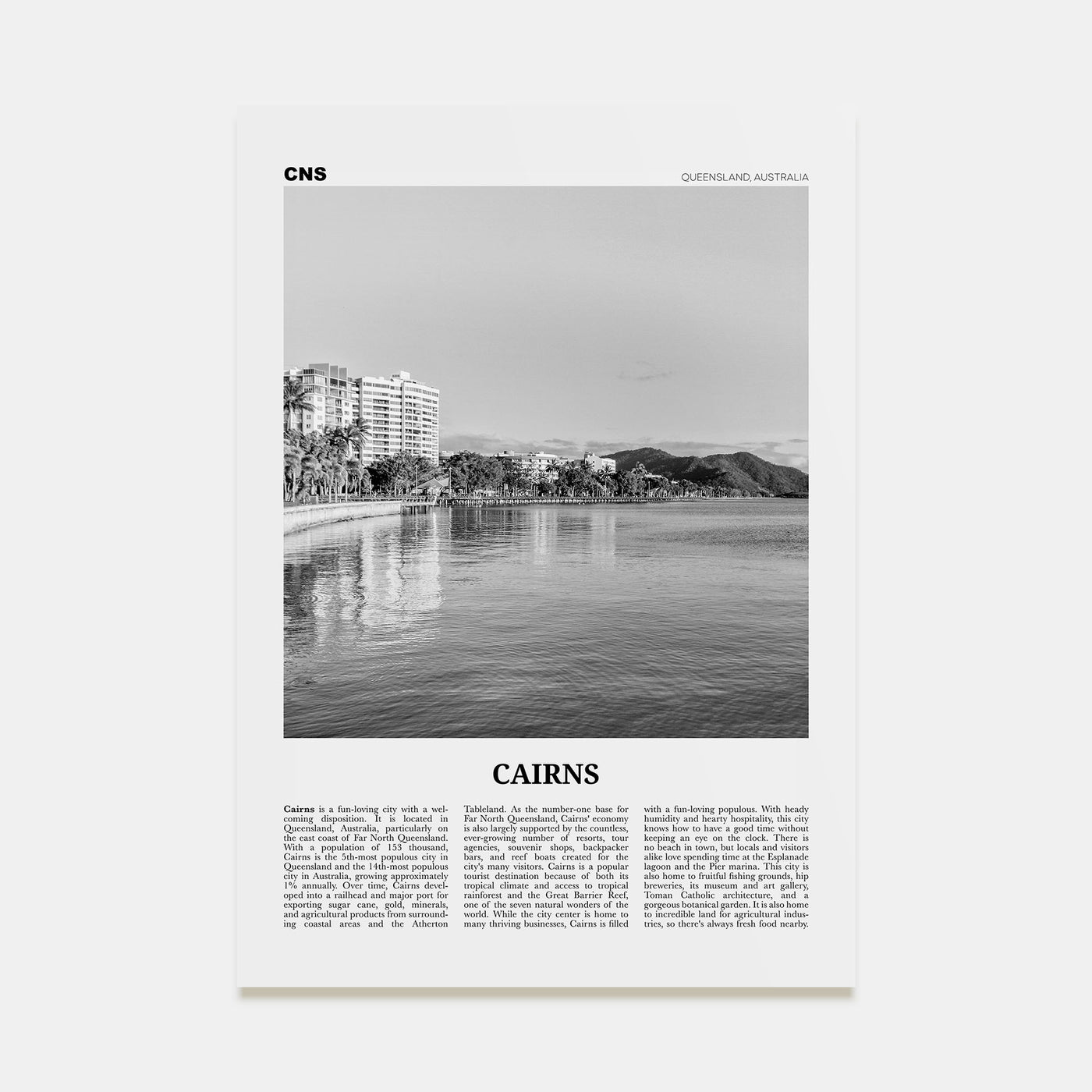 Cairns Travel B&W Poster