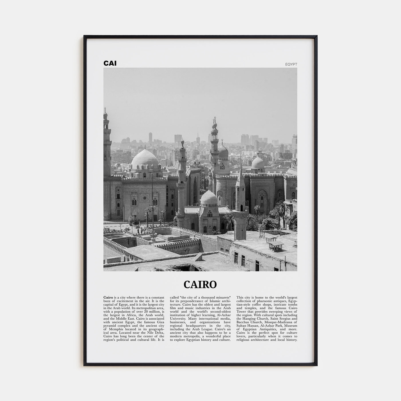 Cairo Travel B&W No 2 Poster