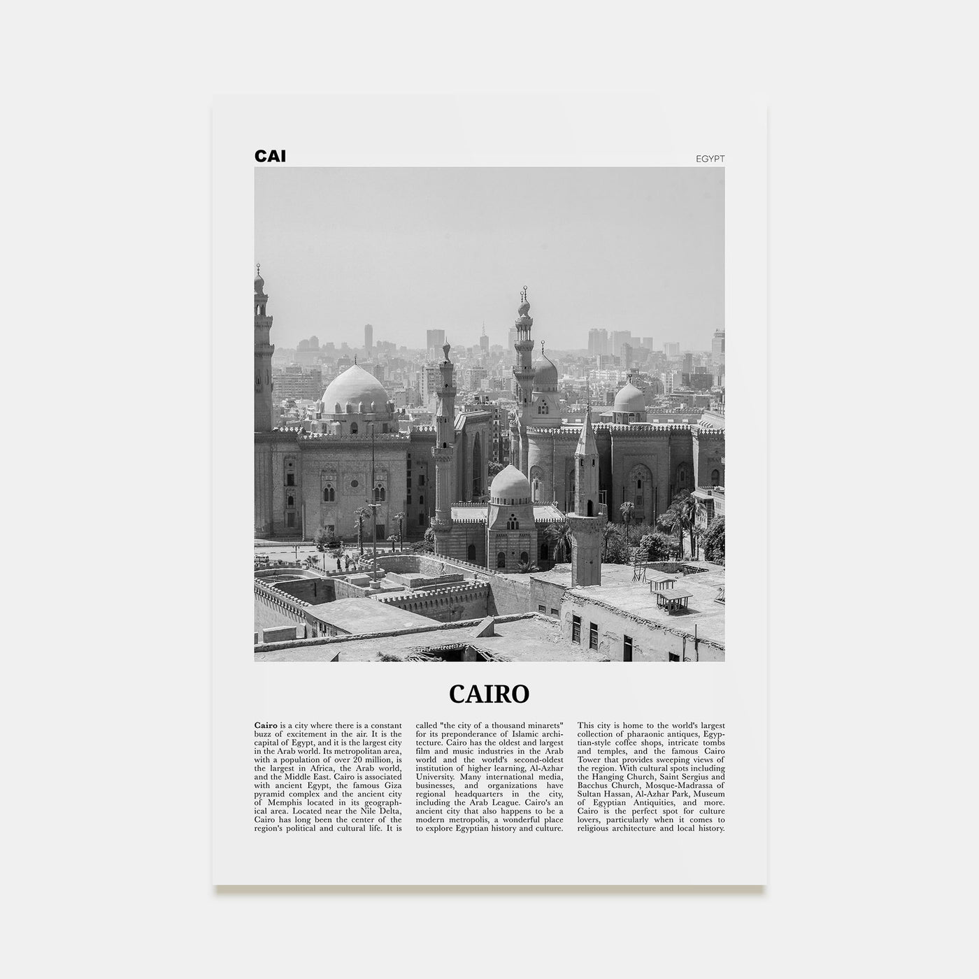 Cairo Travel B&W No 2 Poster