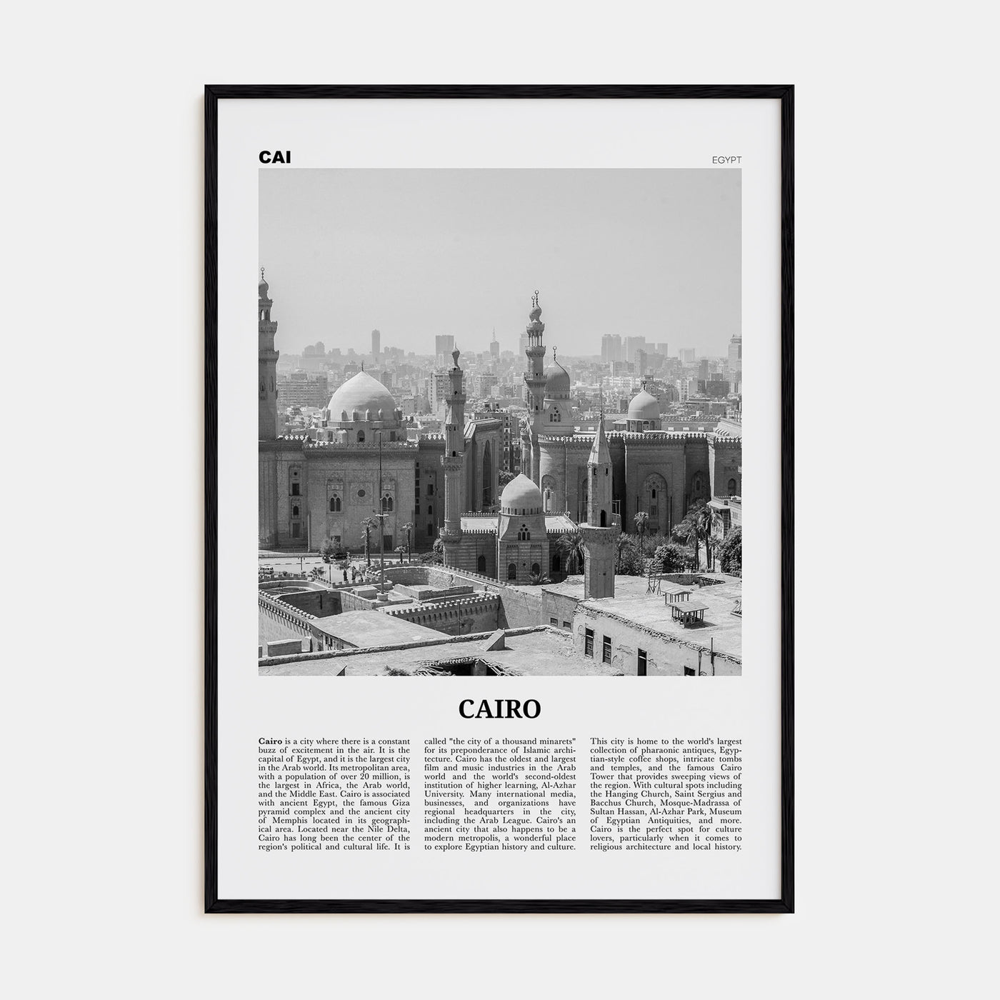 Cairo Travel B&W No 2 Poster