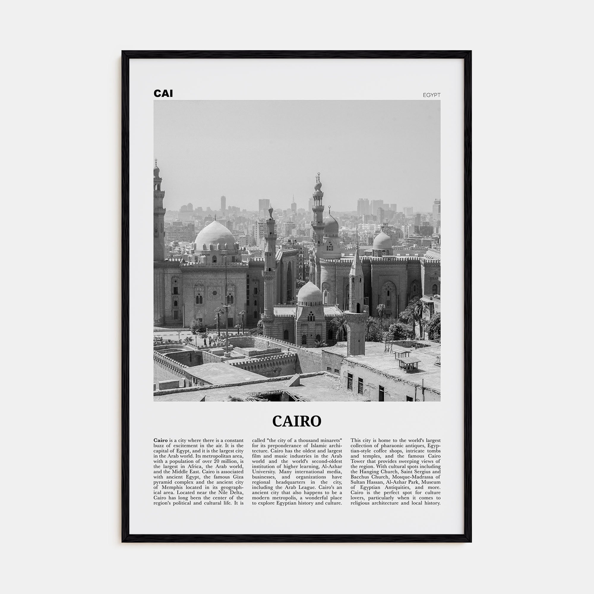 Cairo Travel B&W No 2 Poster