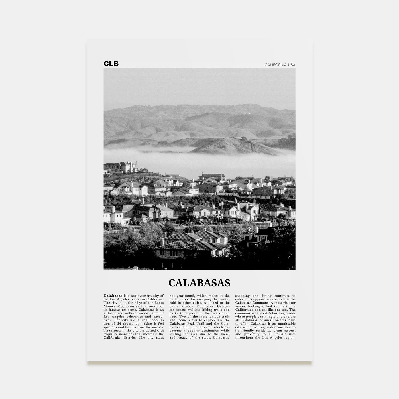 Calabasas Travel B&W Poster